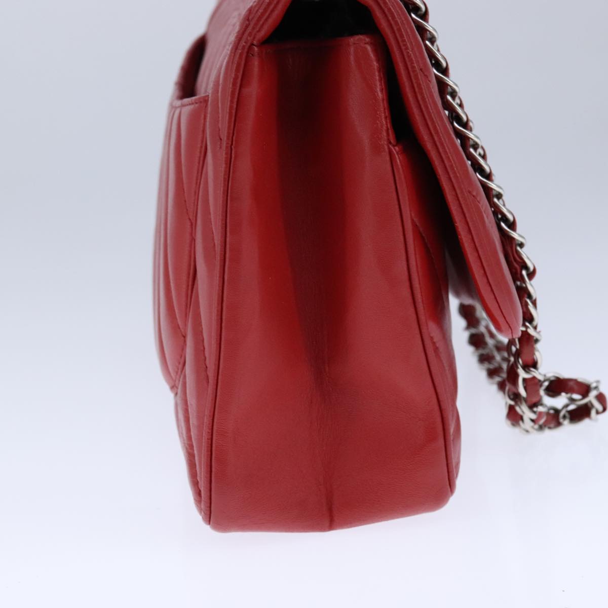 CHANEL V Stitch Chain Shoulder Bag Lamb Skin Red CC Auth 102030SAM