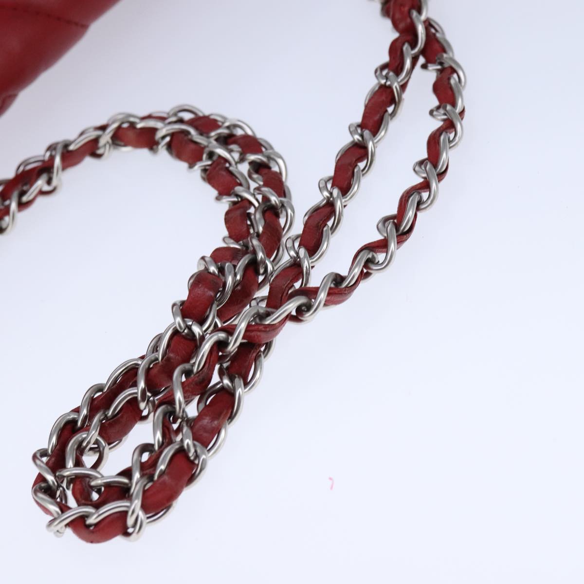 CHANEL V Stitch Chain Shoulder Bag Lamb Skin Red CC Auth 102030SAM