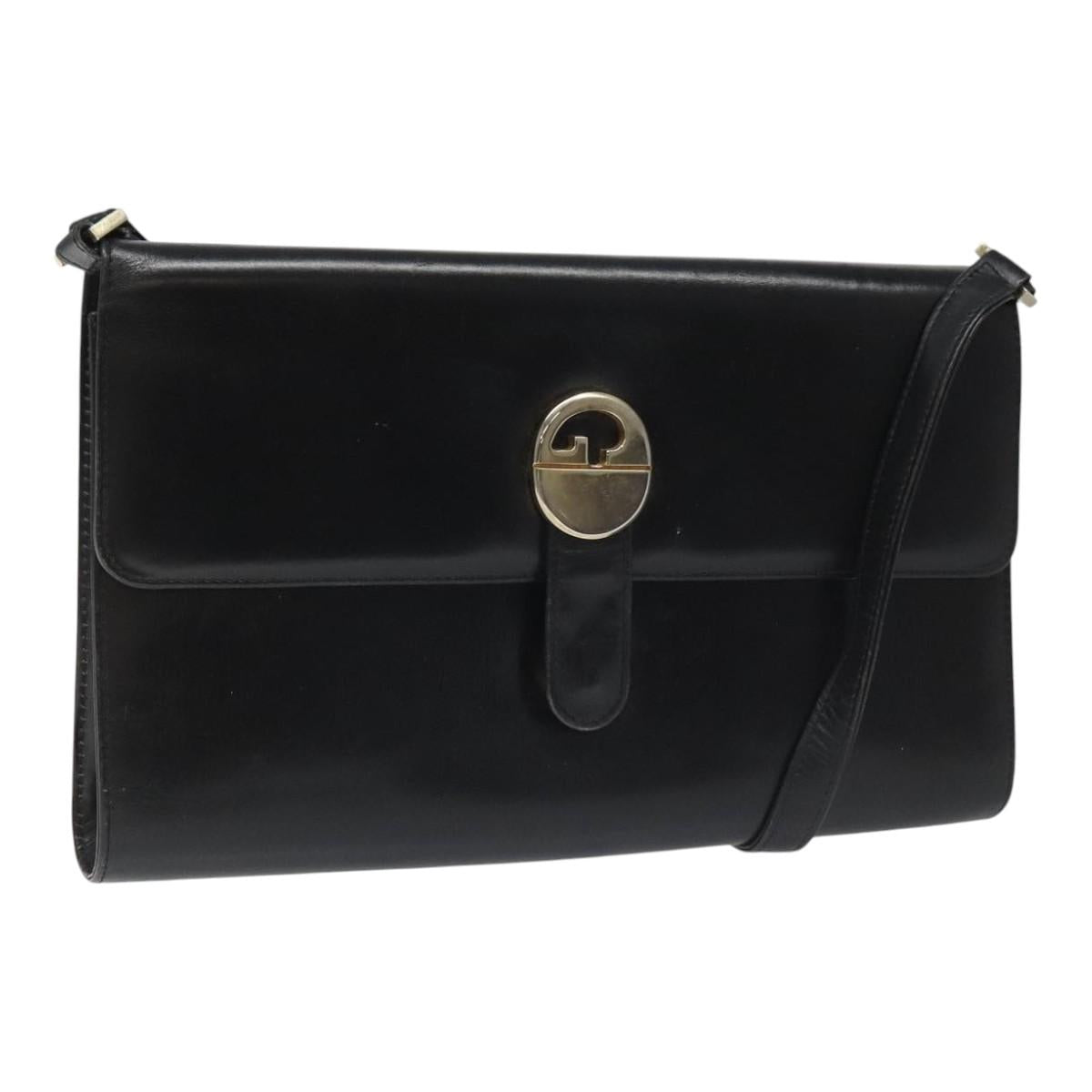 GUCCI Shoulder Bag Leather Black Auth 102039