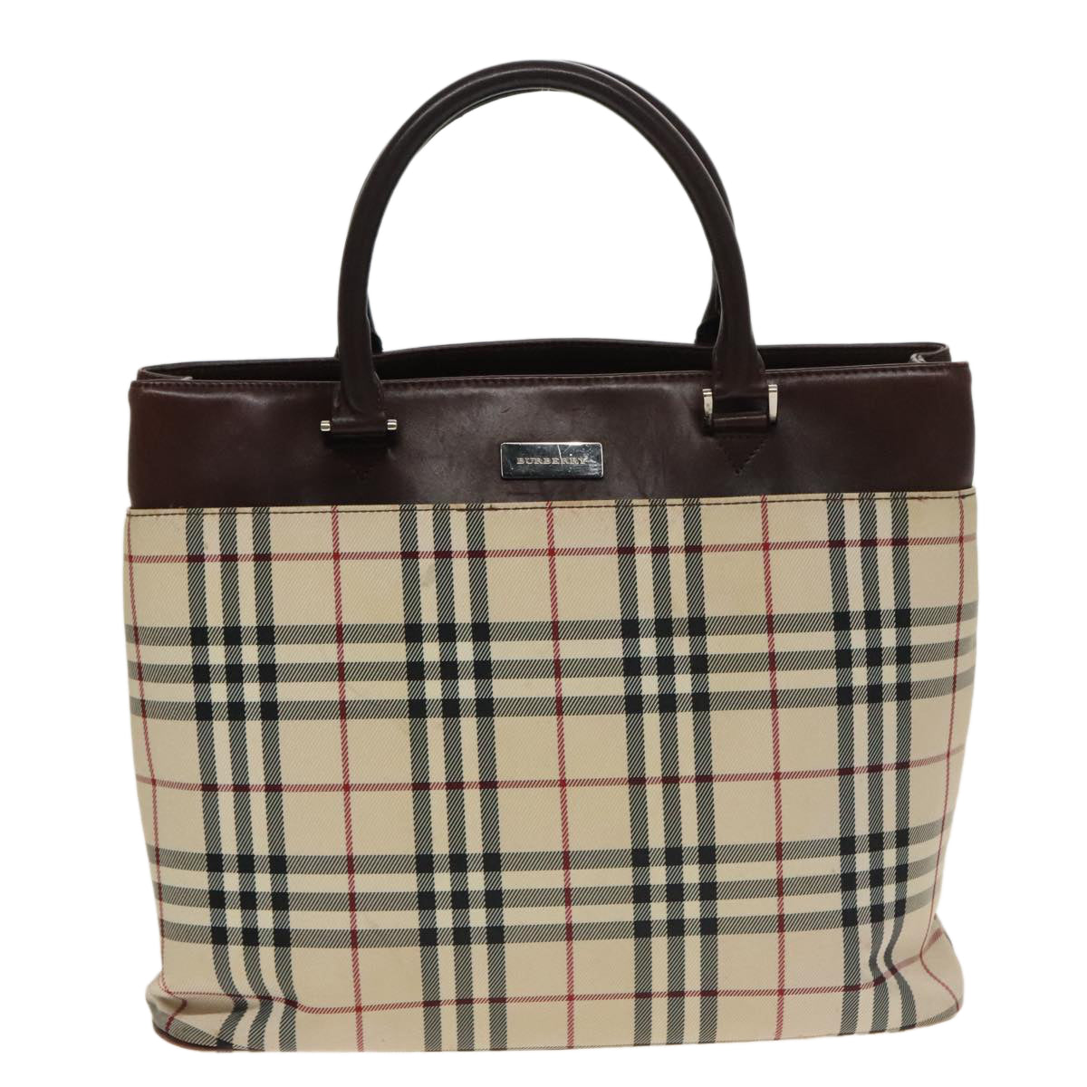 BURBERRY Nova Check Tote Bag Canvas Beige Brown Auth 102195