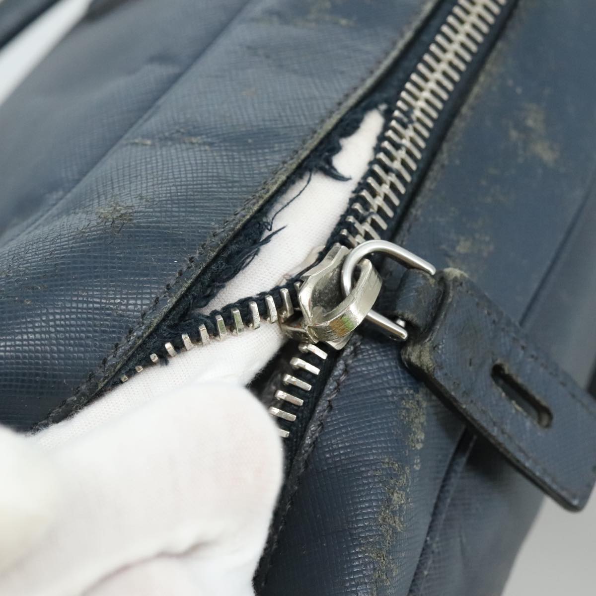 PRADA Business Bag Leather Navy Auth 102353