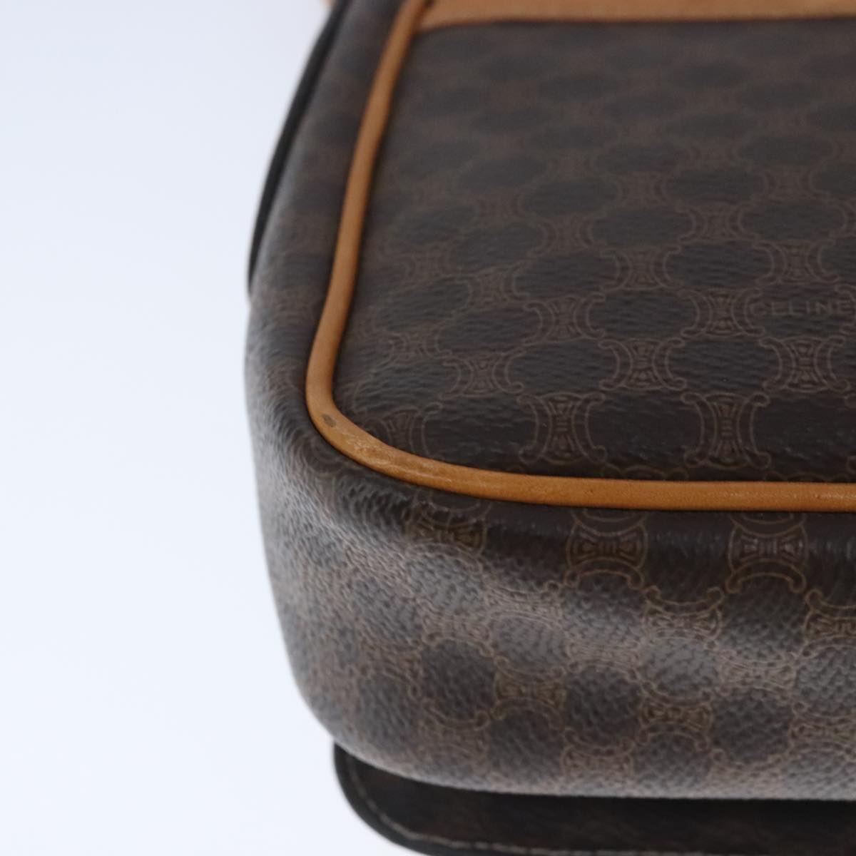 CELINE Macadam Canvas Shoulder Bag PVC Leather Brown Gold Auth 102371