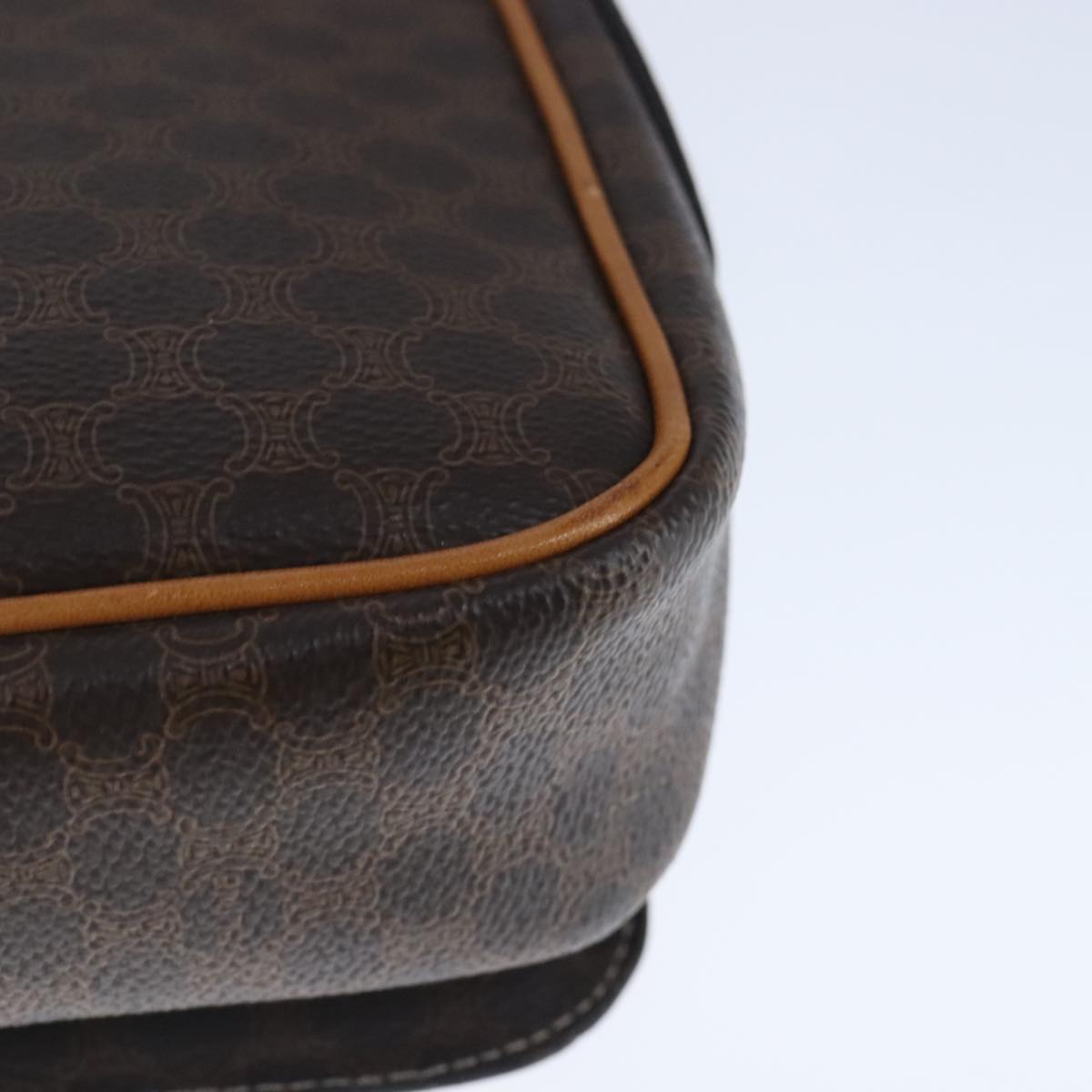 CELINE Macadam Canvas Shoulder Bag PVC Leather Brown Gold Auth 102371