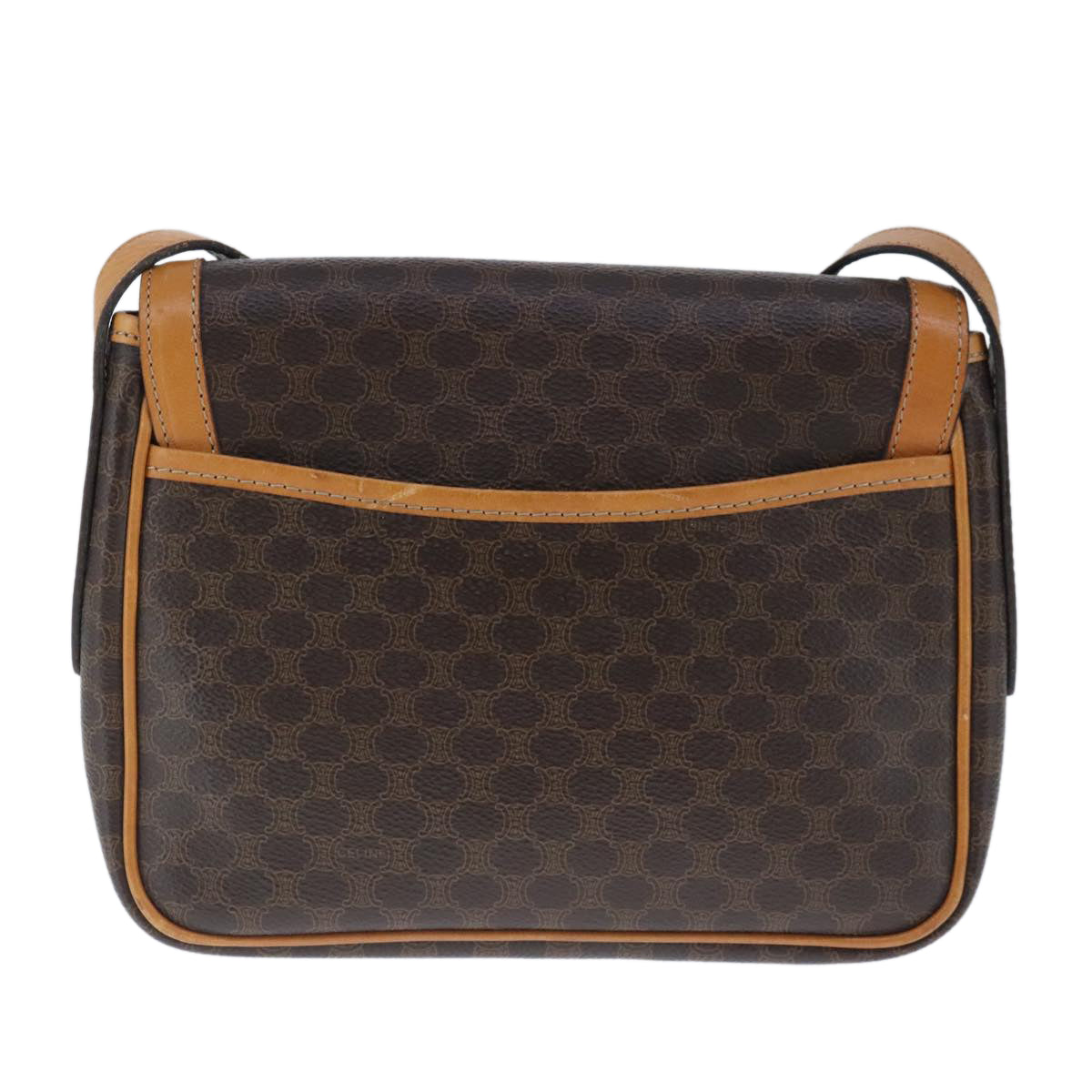 CELINE Macadam Canvas Shoulder Bag PVC Leather Brown Gold Auth 102371