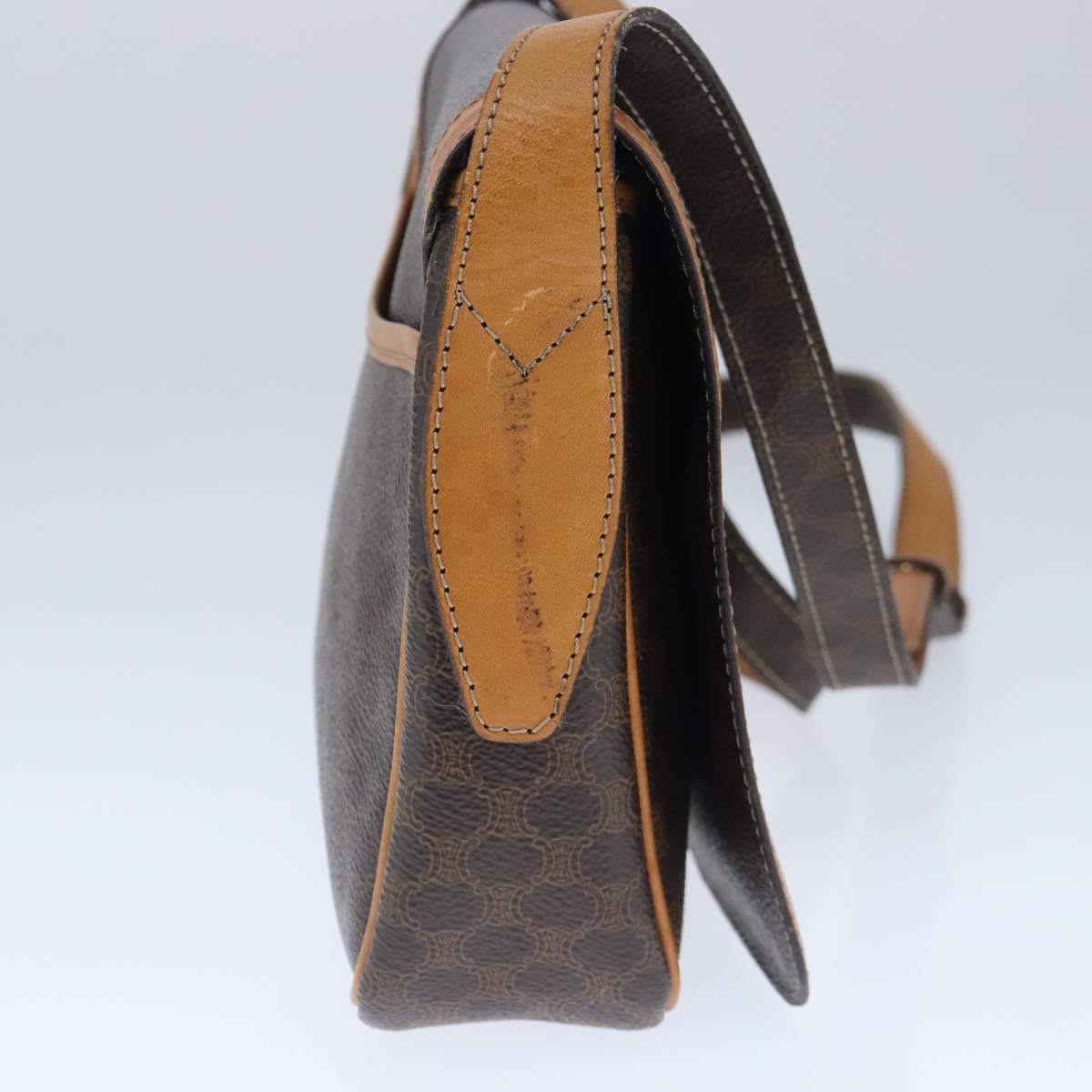 CELINE Macadam Canvas Shoulder Bag PVC Leather Brown Gold Auth 102371