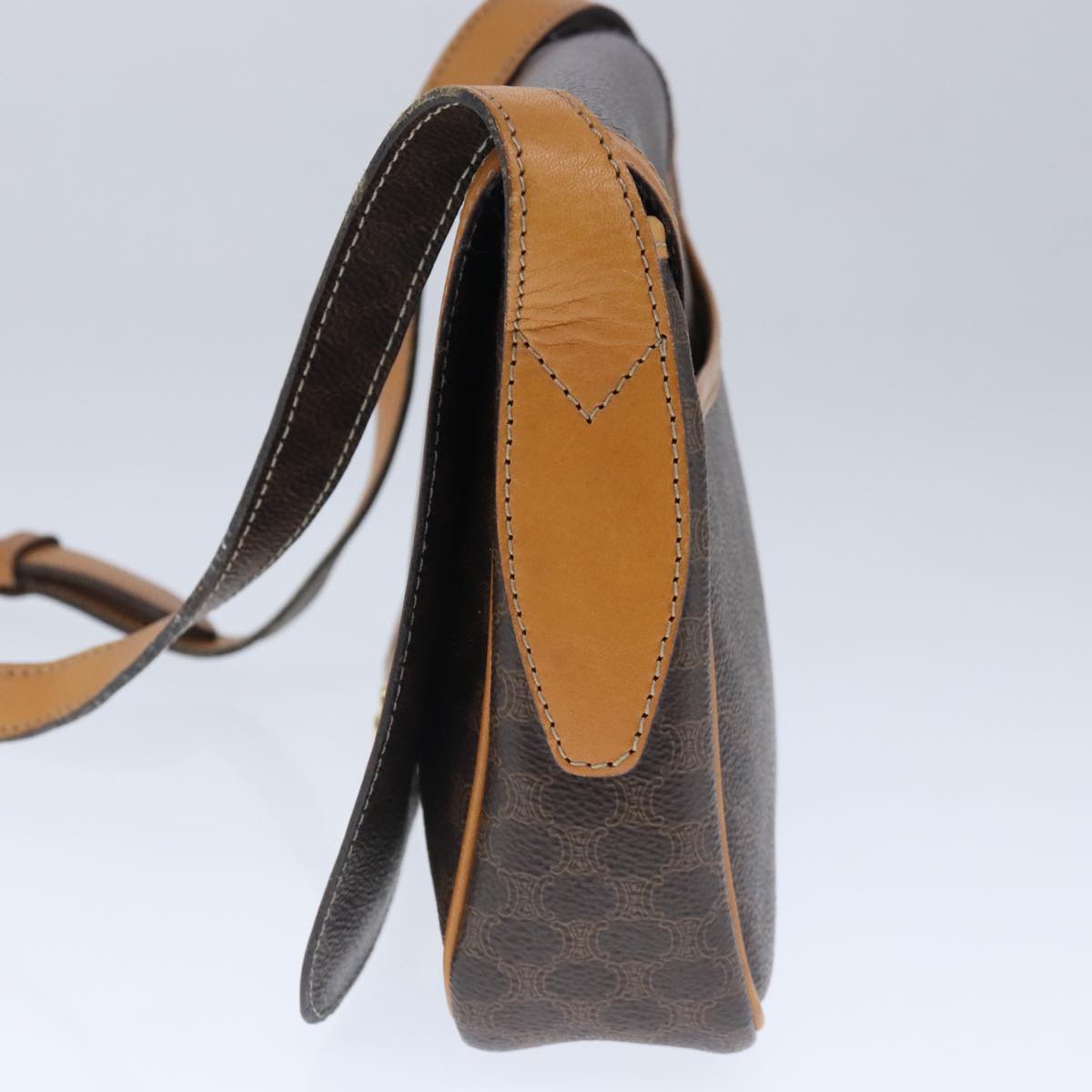 CELINE Macadam Canvas Shoulder Bag PVC Leather Brown Gold Auth 102371
