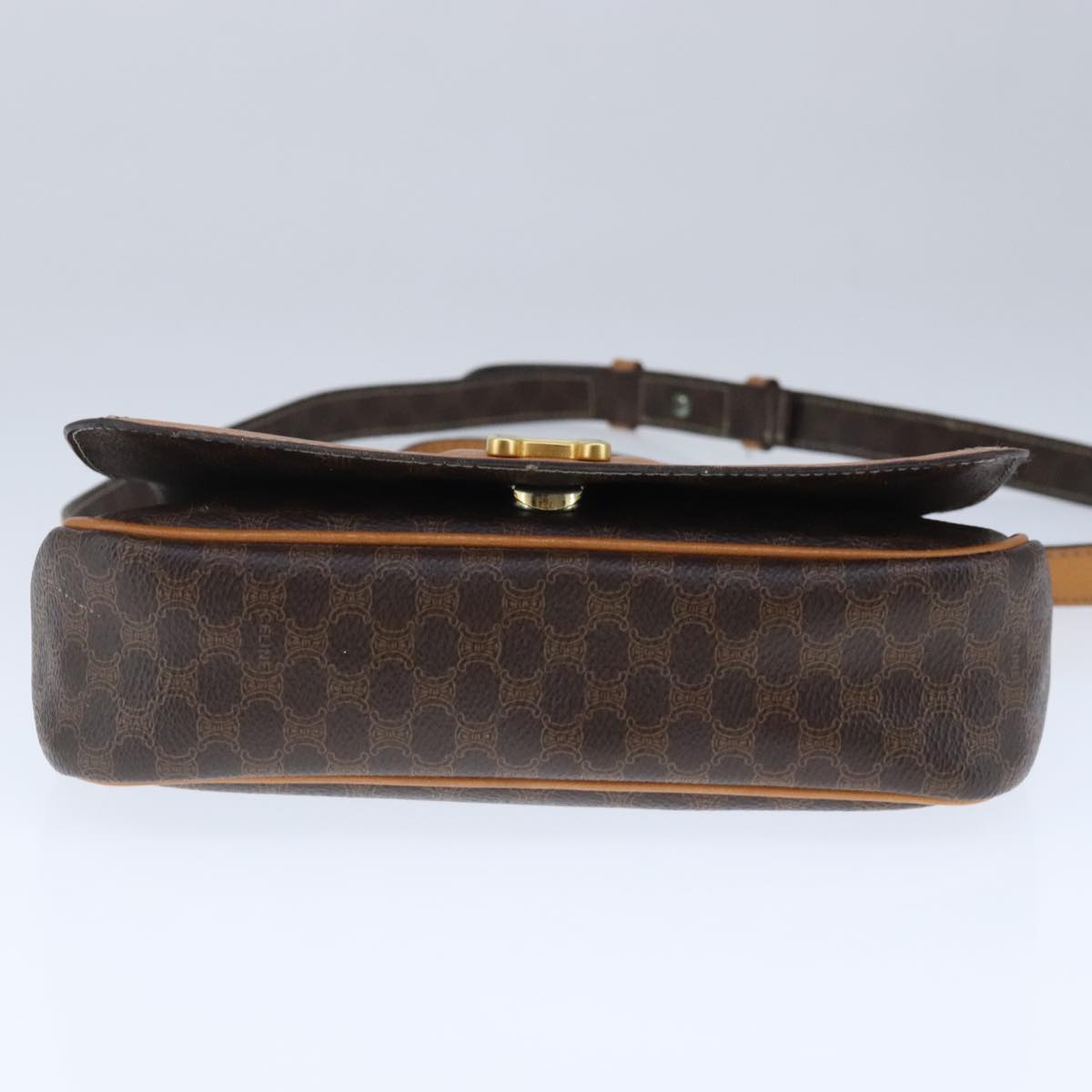 CELINE Macadam Canvas Shoulder Bag PVC Leather Brown Gold Auth 102371