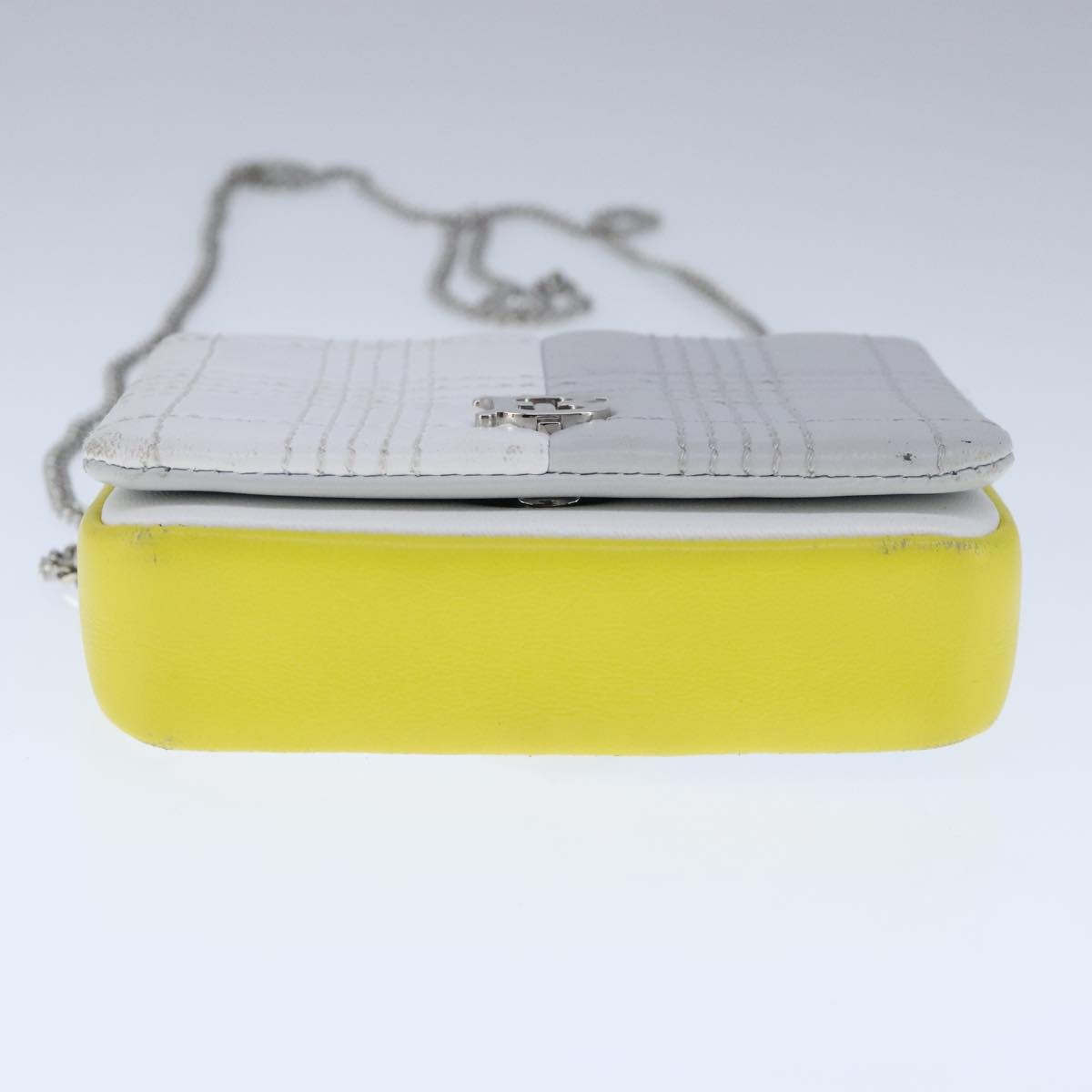 BURBERRY TB Chain Shoulder Bag Leather White Yellow Auth 102462V