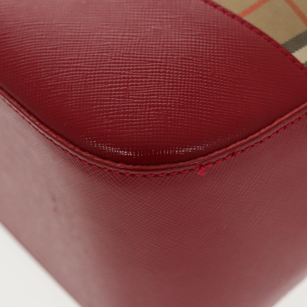 BURBERRY Nova Check Hand Bag Canvas Leather Beige Red Auth 102476