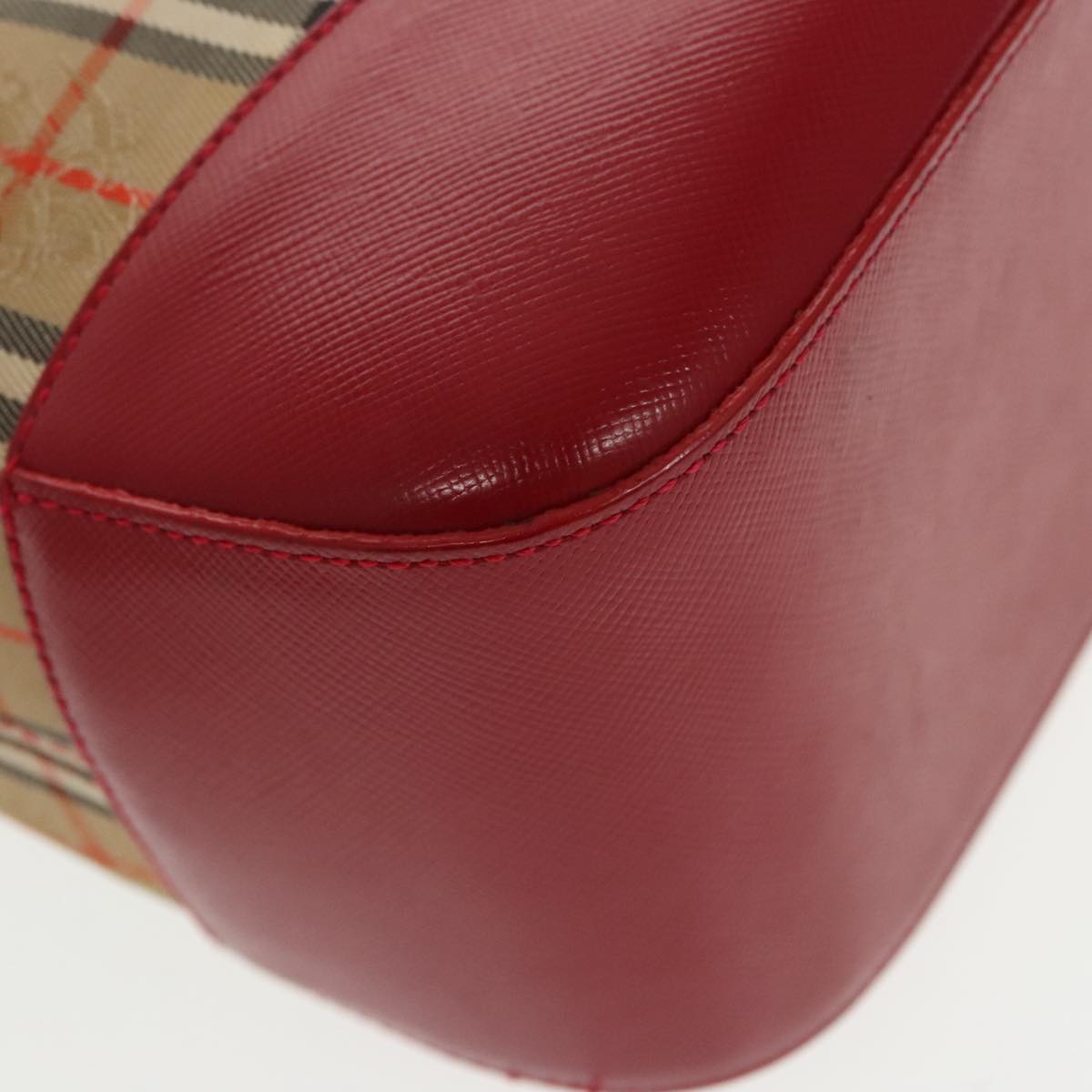 BURBERRY Nova Check Hand Bag Canvas Leather Beige Red Auth 102476