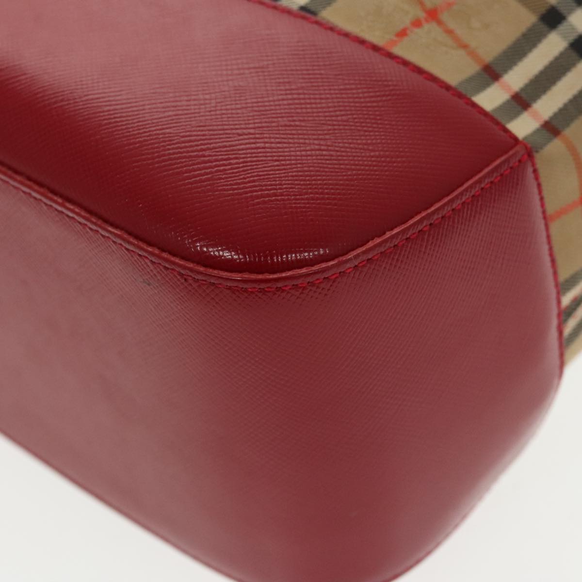BURBERRY Nova Check Hand Bag Canvas Leather Beige Red Auth 102476