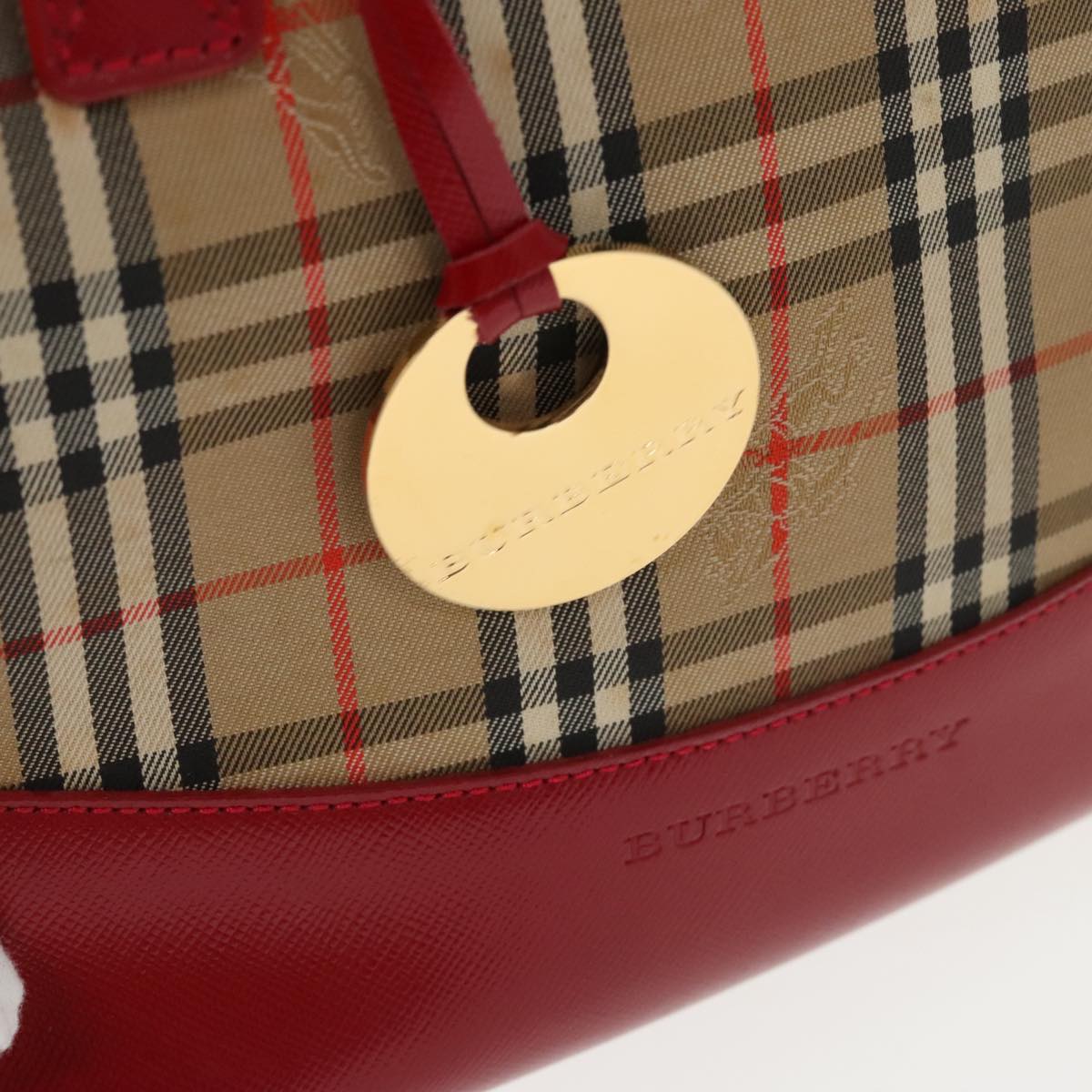 BURBERRY Nova Check Hand Bag Canvas Leather Beige Red Auth 102476