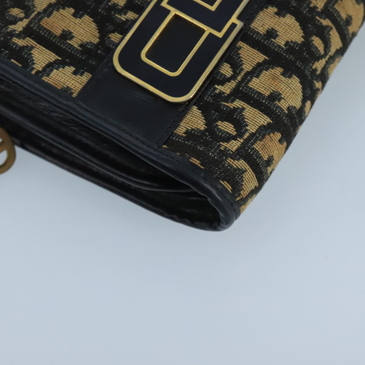 Christian Dior Trotter Canvas Shoulder Bag Navy Beige Gold Auth 102519