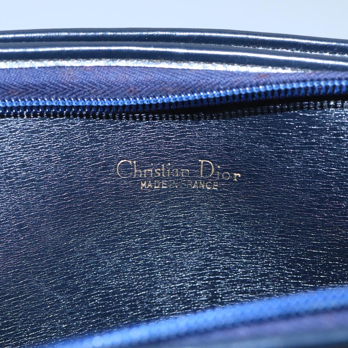 Christian Dior Trotter Canvas Shoulder Bag Navy Beige Gold Auth 102519