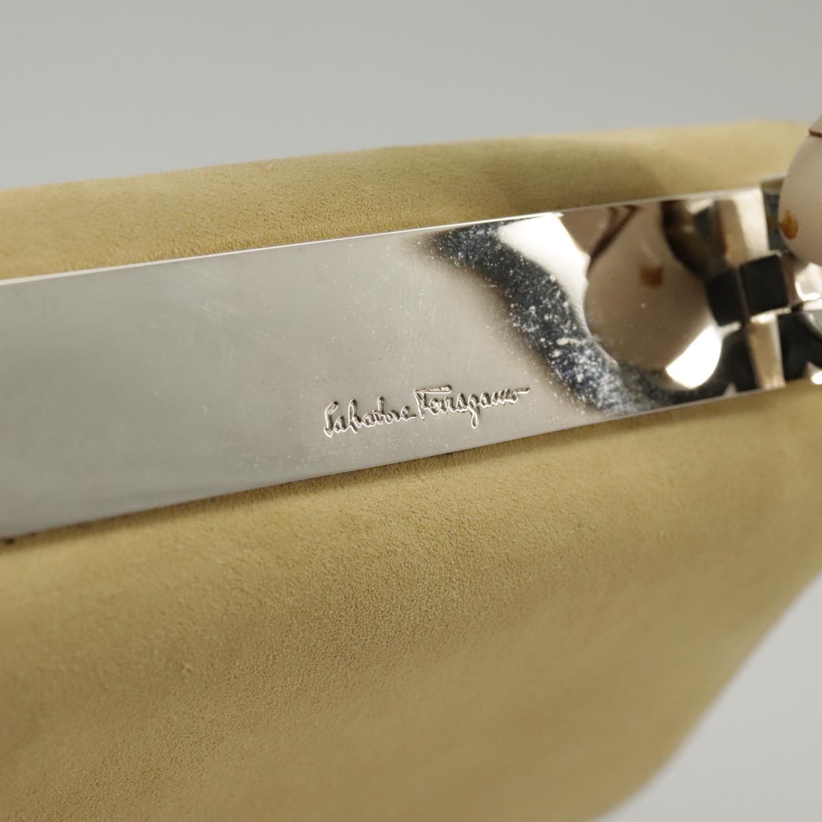 Salvatore Ferragamo Hand Bag Suede 2way Beige Silver Auth 102527