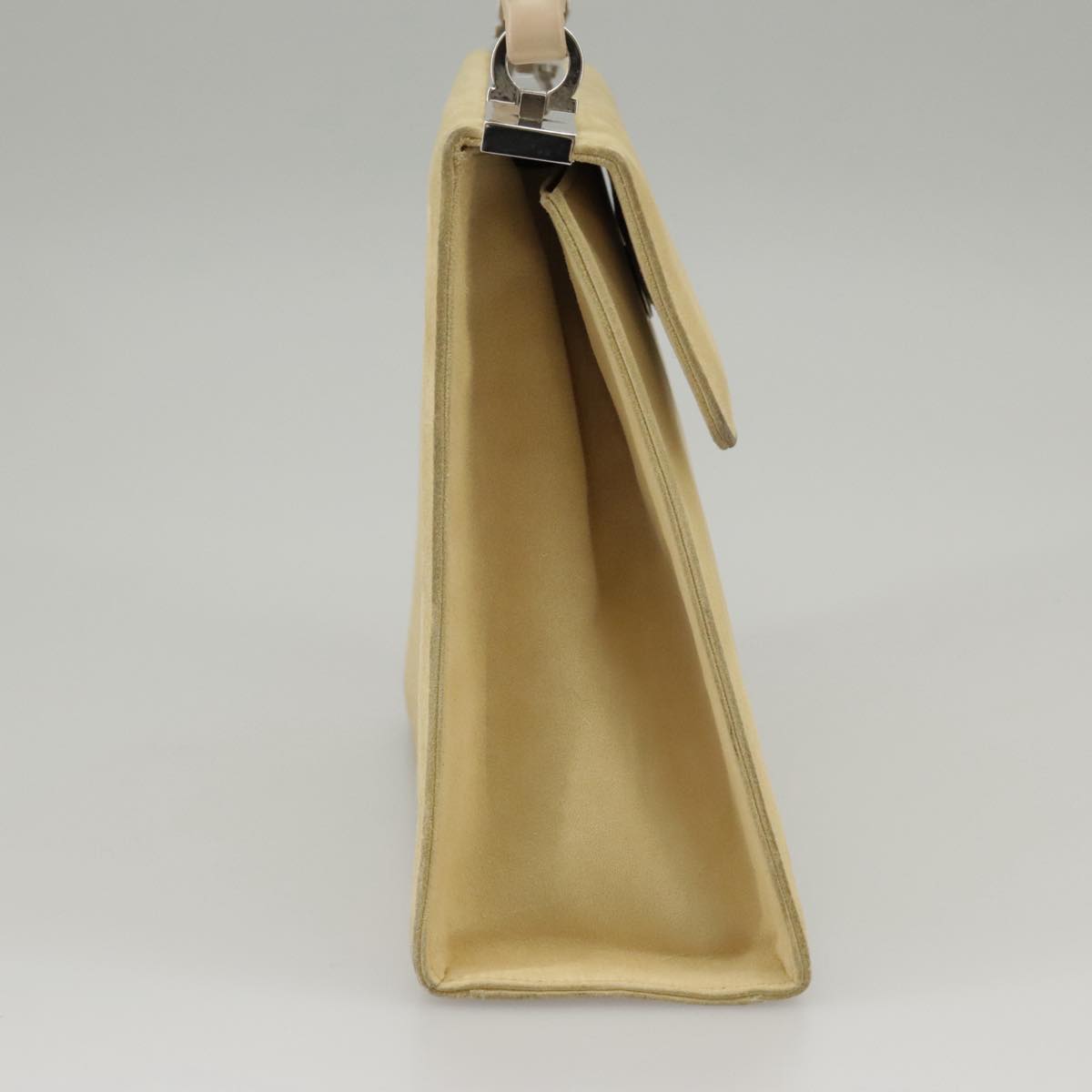 Salvatore Ferragamo Hand Bag Suede 2way Beige Silver Auth 102527