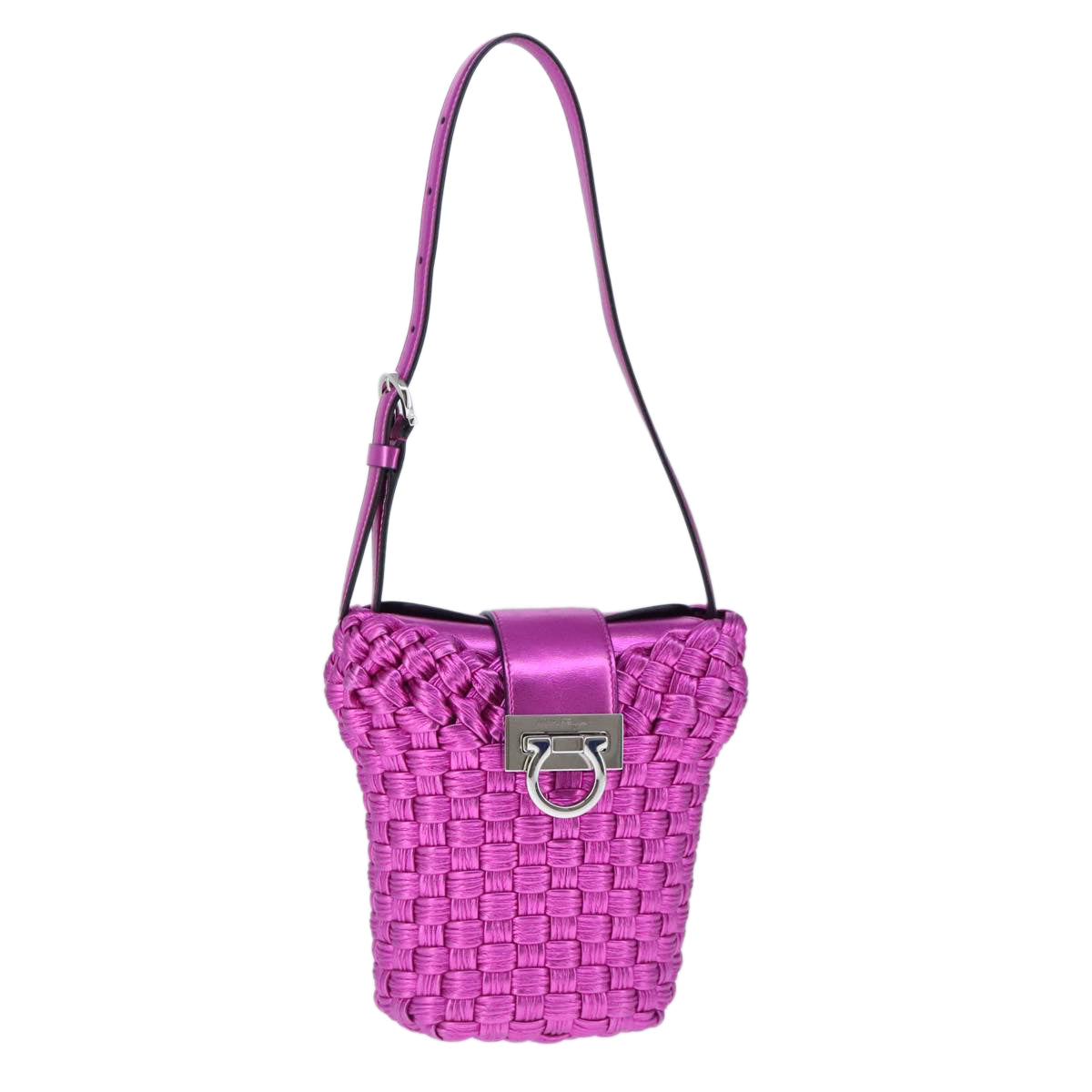 Salvatore Ferragamo Gancini Shoulder Bag Leather Pink Silver Auth 102537AV