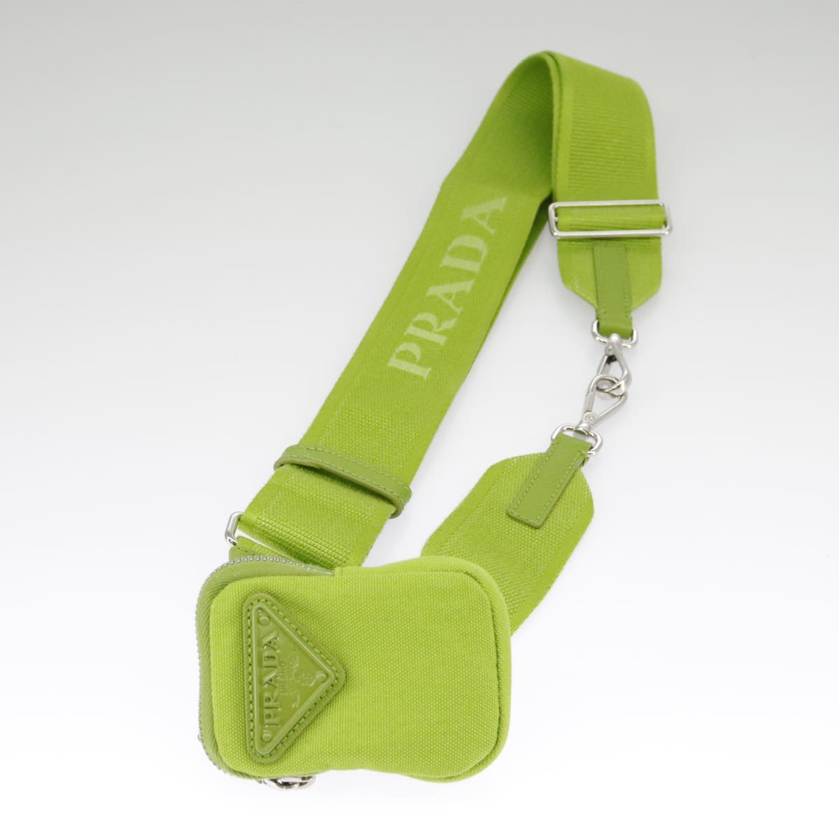 PRADA Shoulder Bag Canvas Silver Green Auth 102538AV