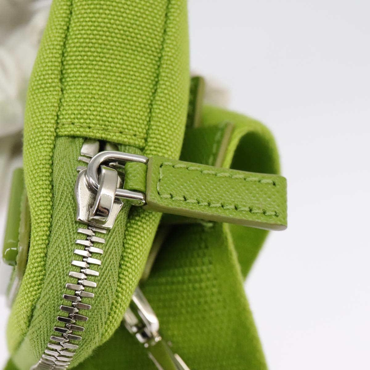 PRADA Shoulder Bag Canvas Silver Green Auth 102538AV