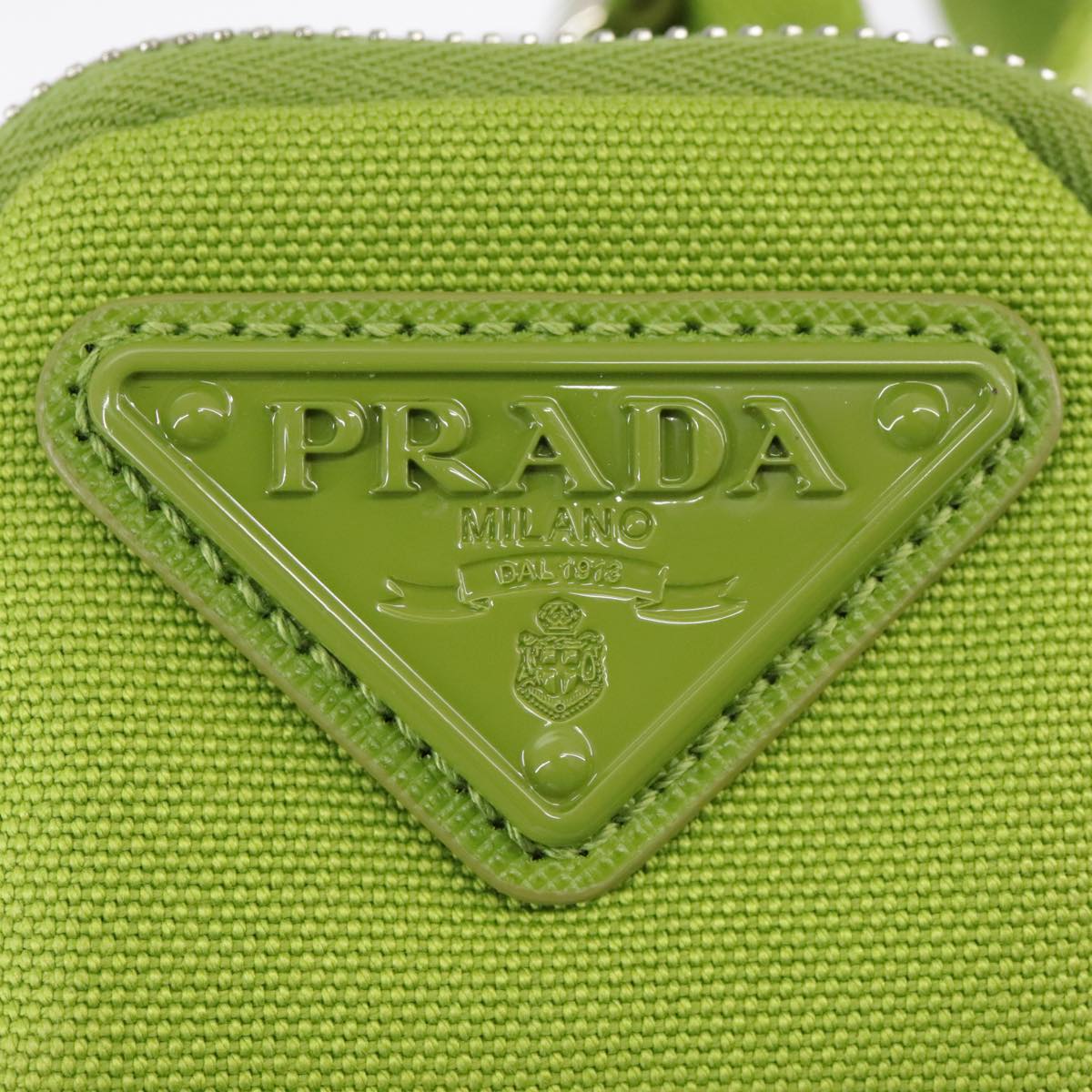 PRADA Shoulder Bag Canvas Silver Green Auth 102538AV