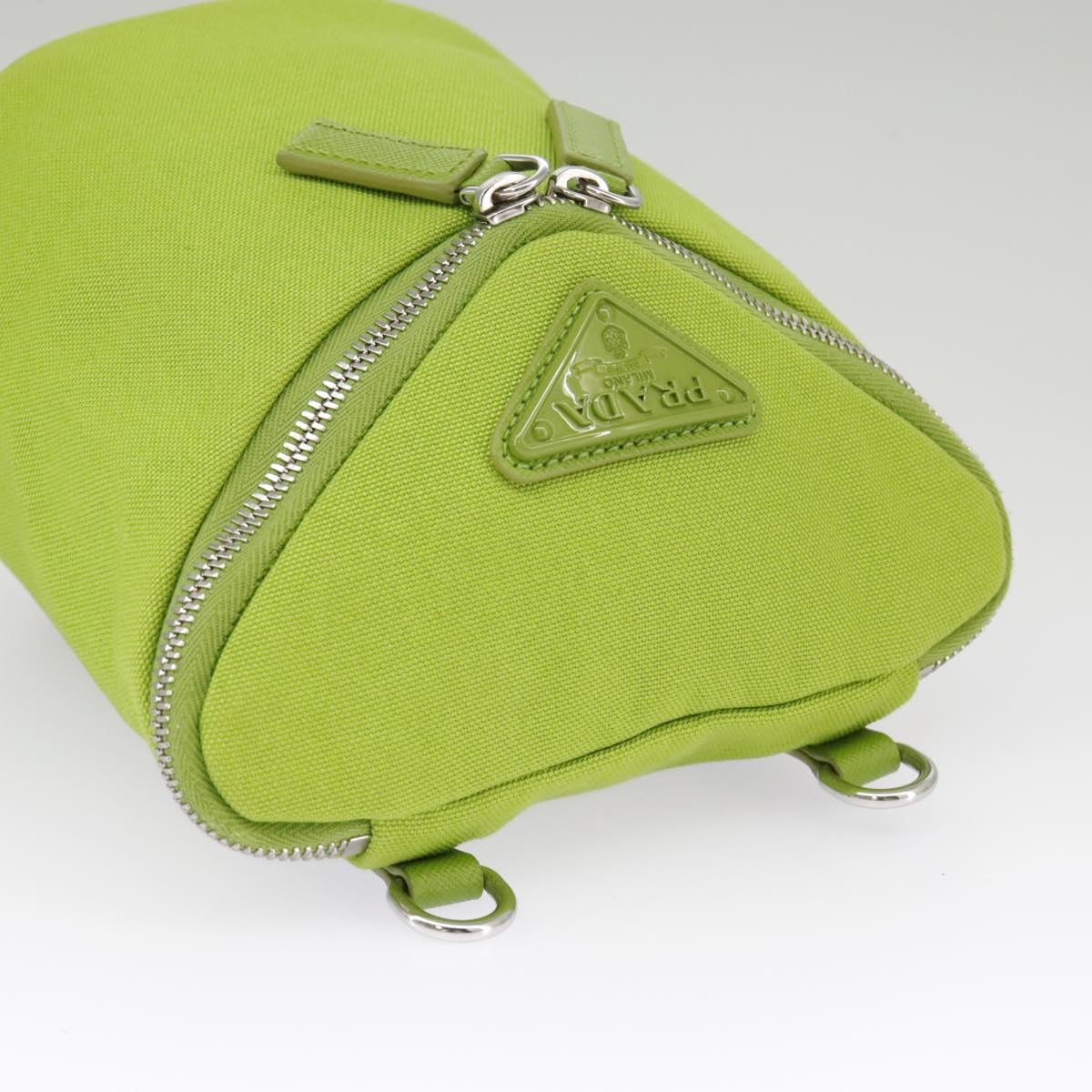 PRADA Shoulder Bag Canvas Silver Green Auth 102538SAV