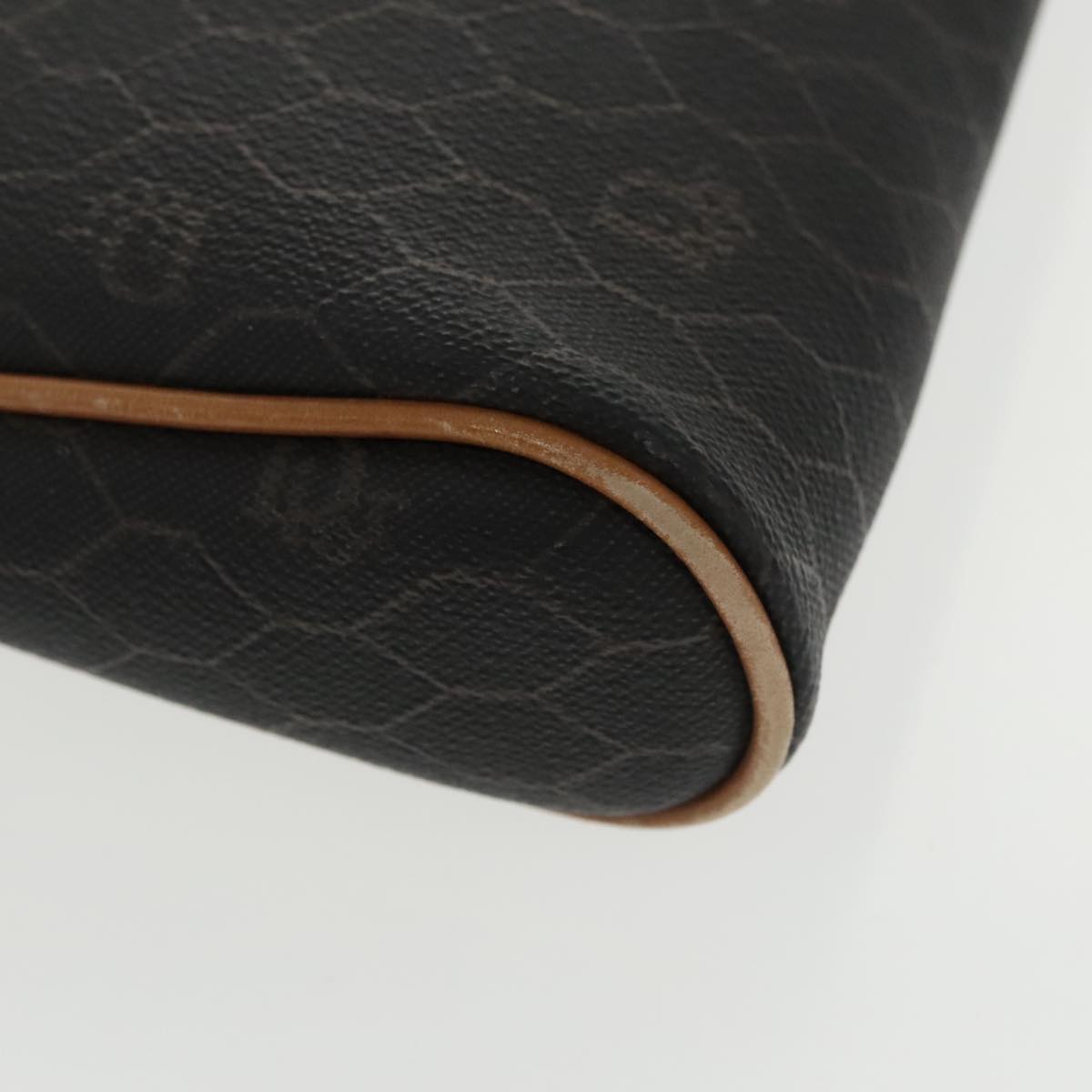 Christian Dior Honeycomb Canvas Clutch Bag PVC Black Brown Gold Auth 102545