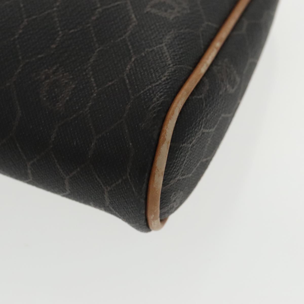 Christian Dior Honeycomb Canvas Clutch Bag PVC Black Brown Gold Auth 102545