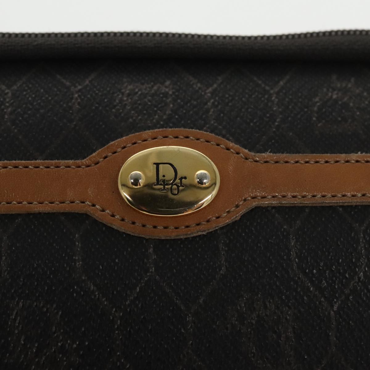 Christian Dior Honeycomb Canvas Clutch Bag PVC Black Brown Gold Auth 102545