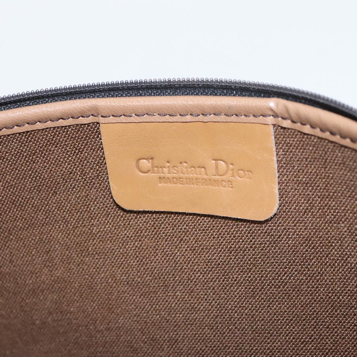 Christian Dior Honeycomb Canvas Clutch Bag PVC Black Brown Gold Auth 102545