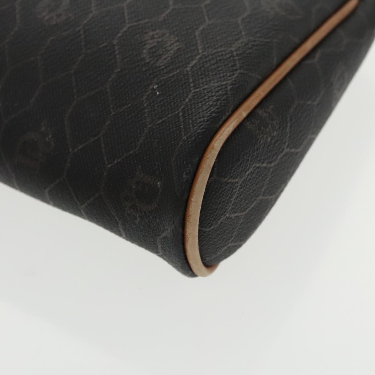 Christian Dior Honeycomb Canvas Clutch Bag PVC Black Brown Gold Auth 102545