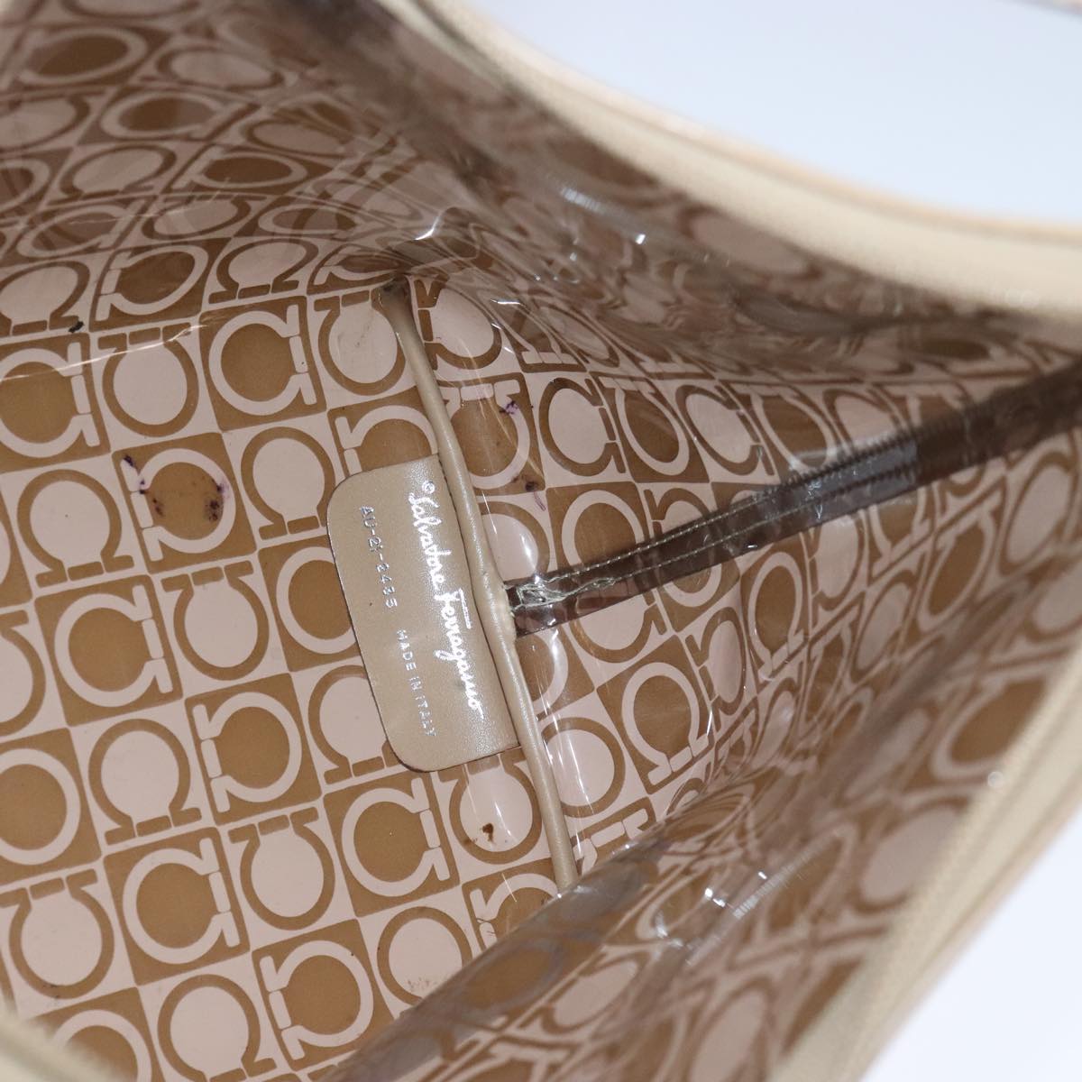 Salvatore Ferragamo Gancini Shoulder Bag Vinyl Leather Brown Silver Auth 102694
