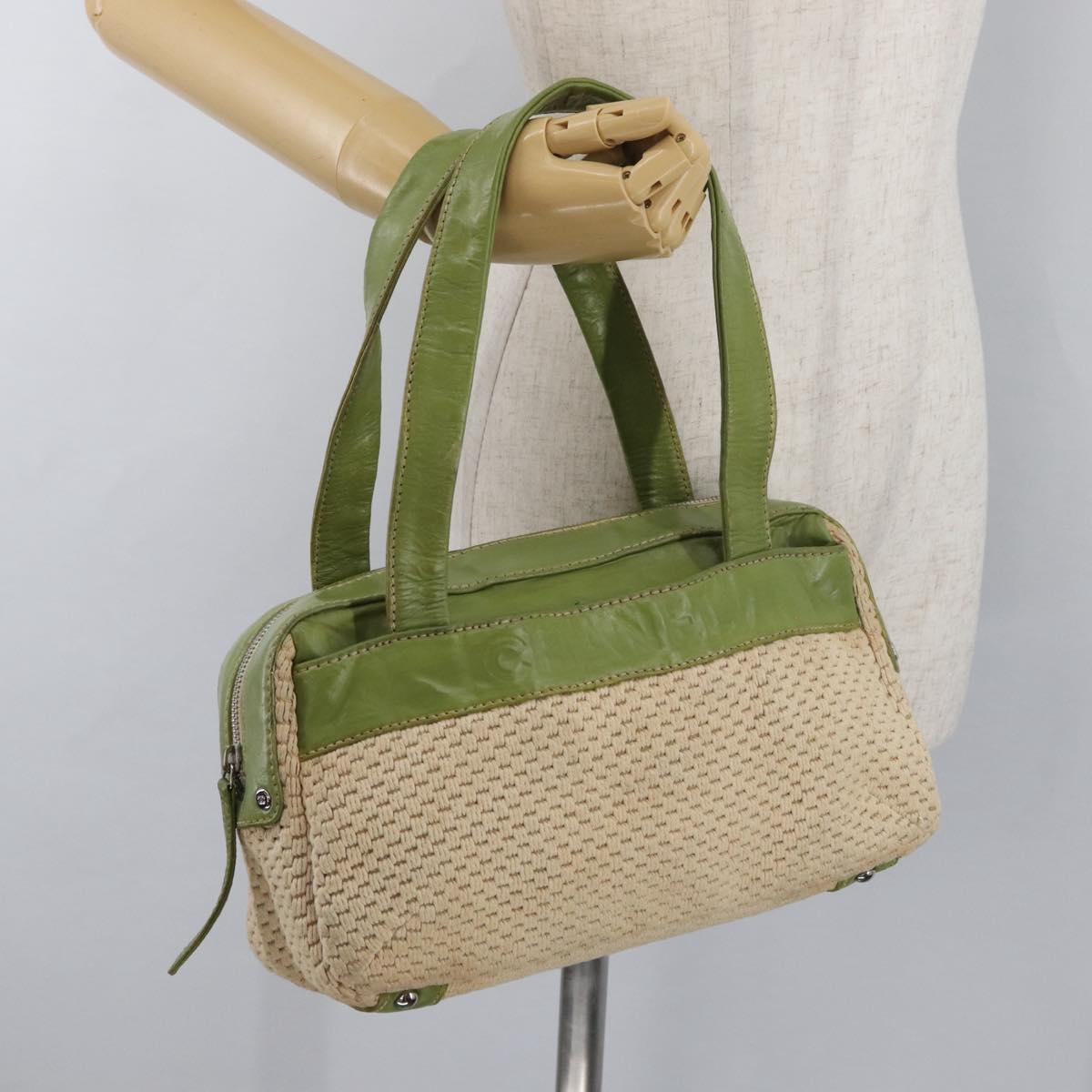 CHANEL Hand Bag Cotton Beige CC Auth 102761