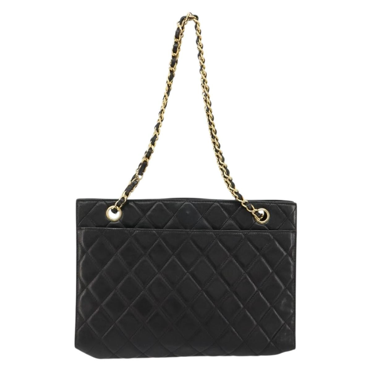 CHANEL Matelasse Chain Tote Bag Leather Black Gold CC Auth 102918