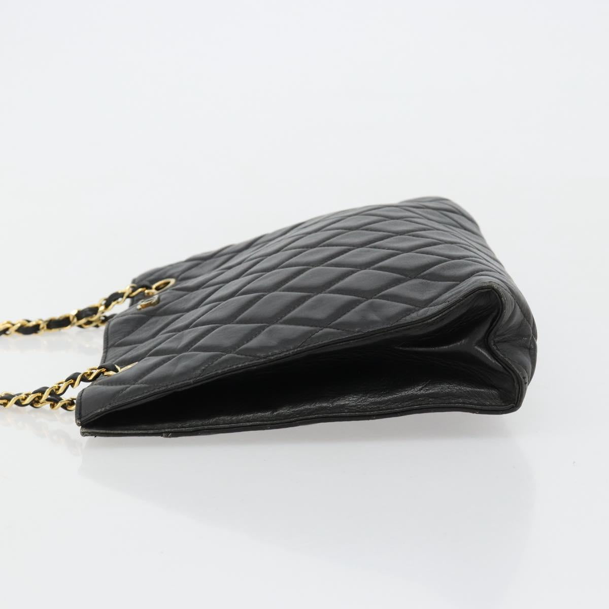 CHANEL Matelasse Chain Tote Bag Leather Black Gold CC Auth 102918