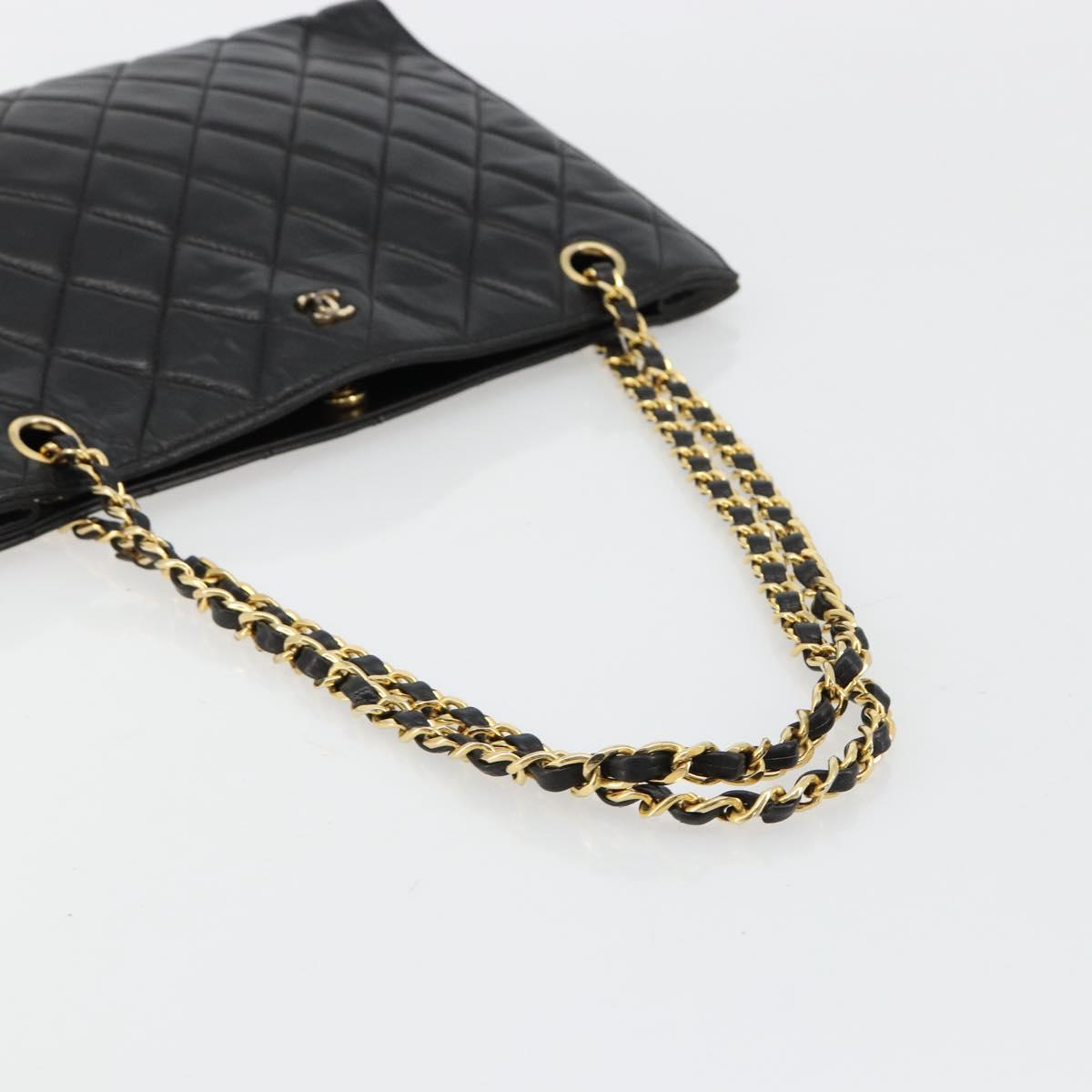 CHANEL Matelasse Chain Tote Bag Leather Black Gold CC Auth 102918