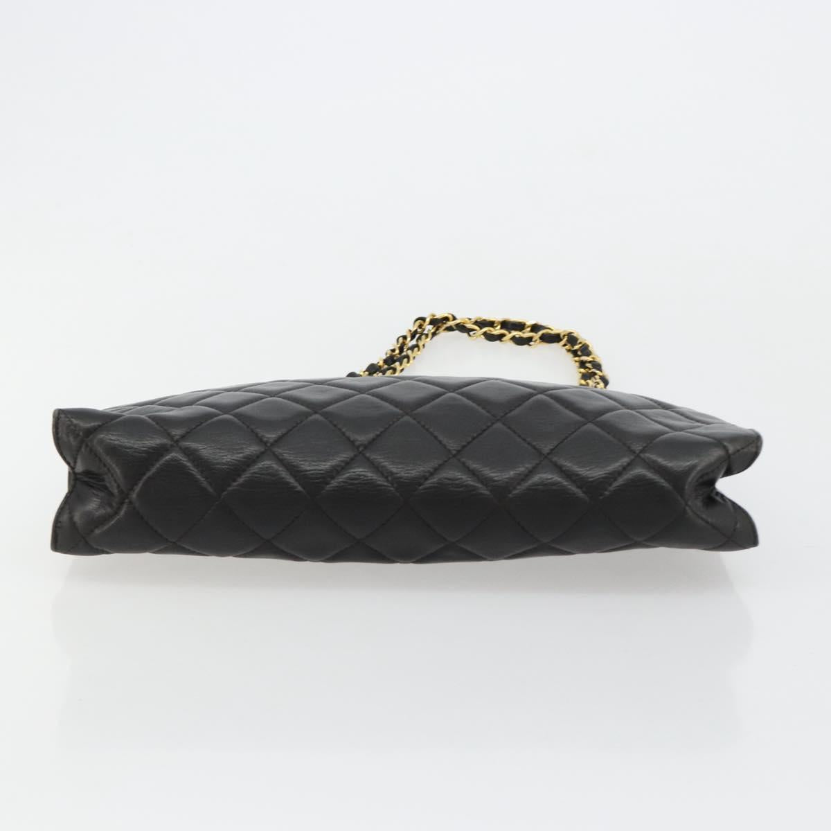 CHANEL Matelasse Chain Tote Bag Leather Black Gold CC Auth 102918