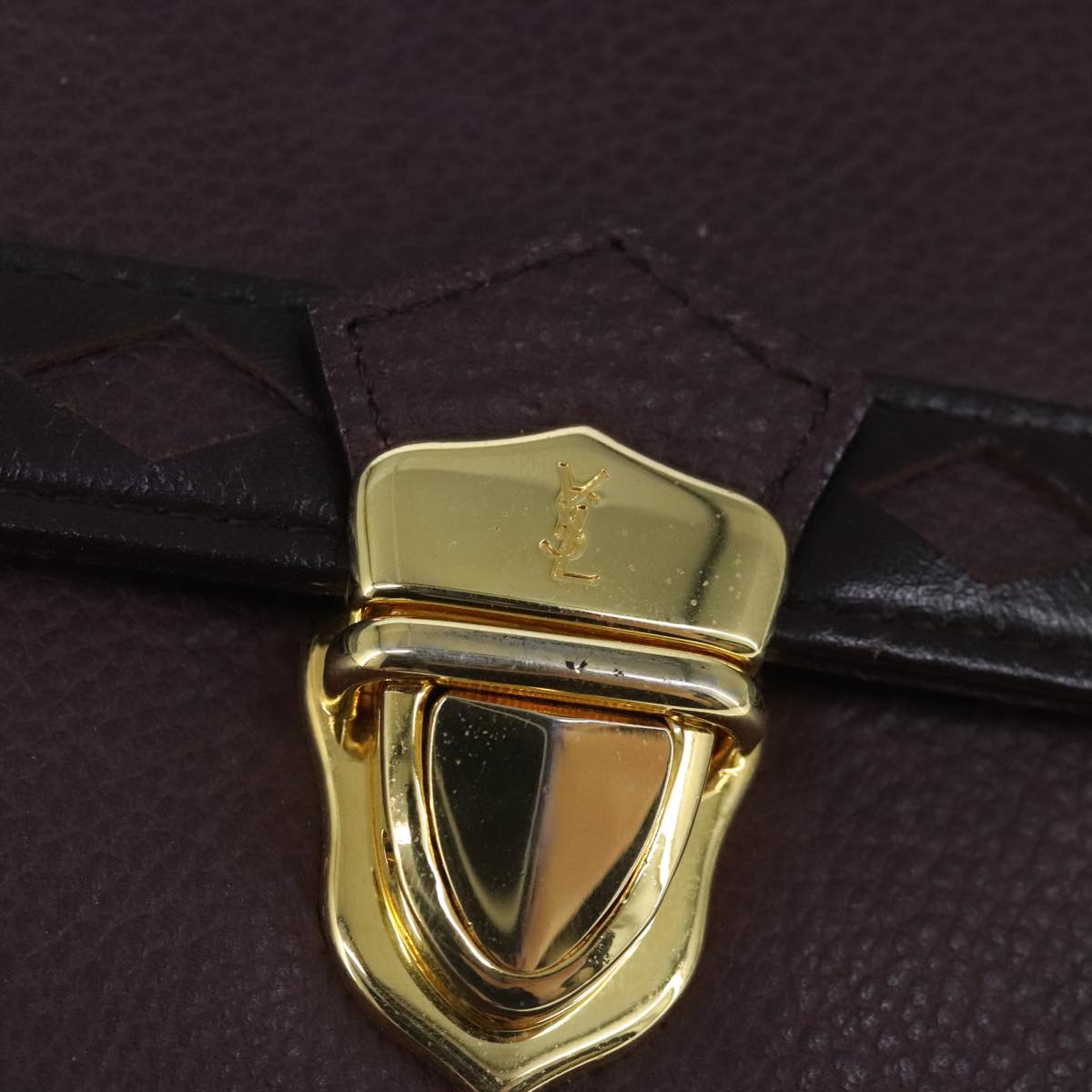 SAINT LAURENT Hand Bag Leather 2way Purple Gold Auth 102929