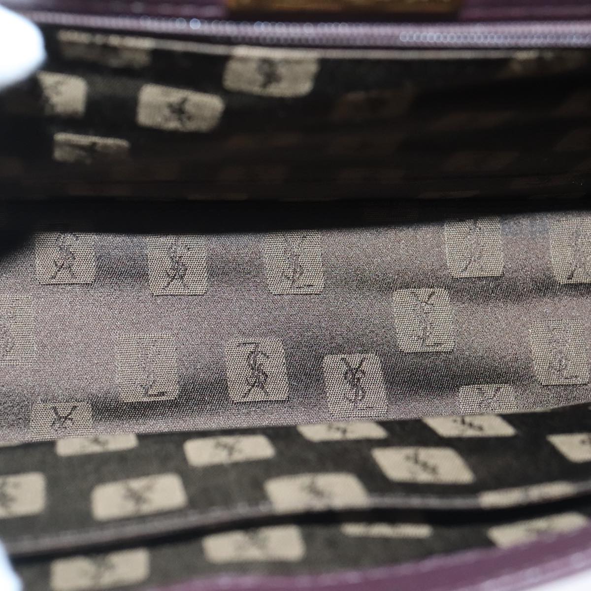 SAINT LAURENT Hand Bag Leather 2way Purple Gold Auth 102929