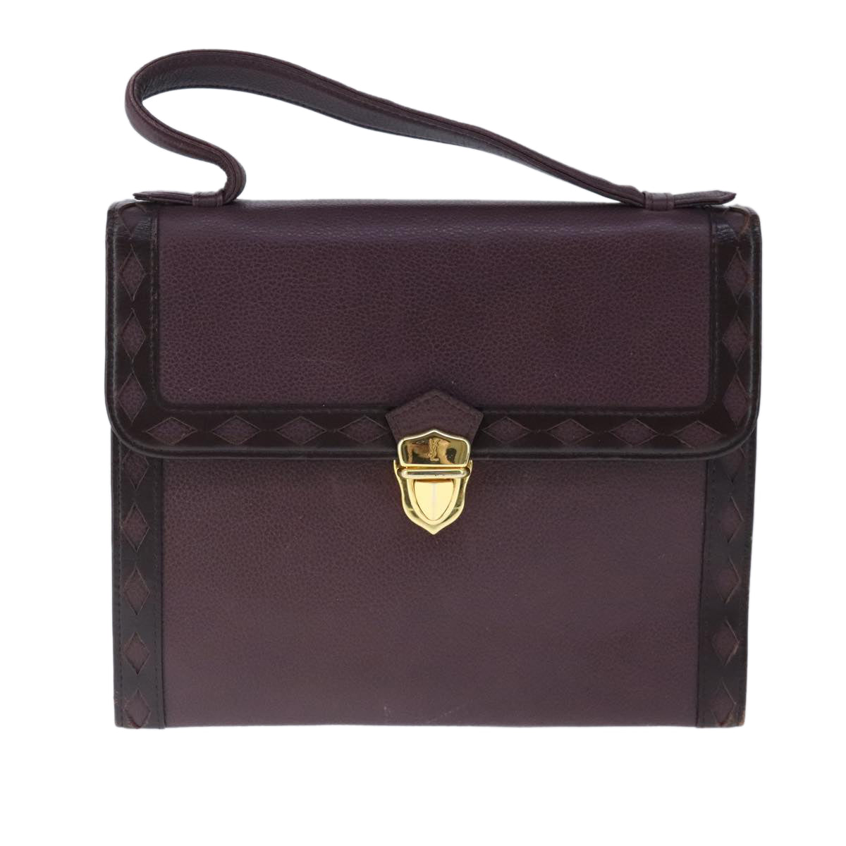 SAINT LAURENT Hand Bag Leather 2way Purple Gold Auth 102929