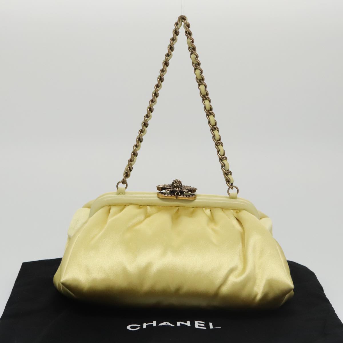 CHANEL Purse Party Bag Satin Yellow CC Auth 103080AV