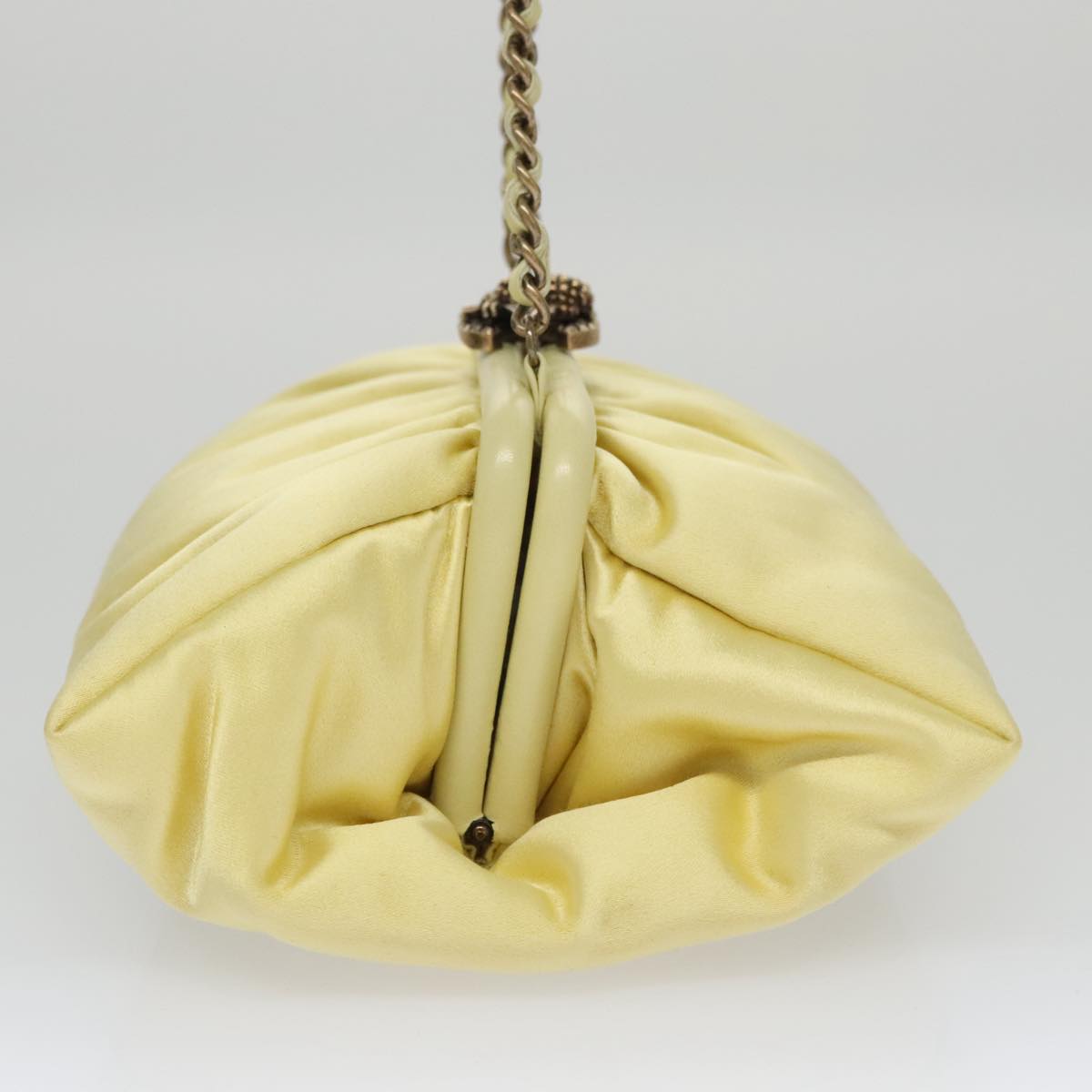 CHANEL Purse Party Bag Satin Yellow CC Auth 103080AV