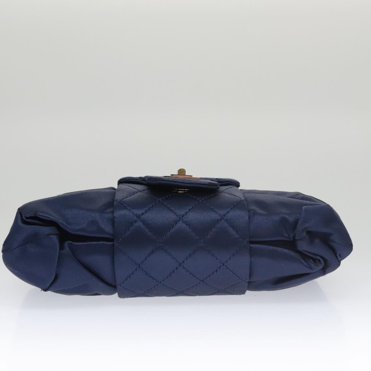 CHANEL Matelasse Chain Shoulder Bag Satin Navy CC Auth 103082