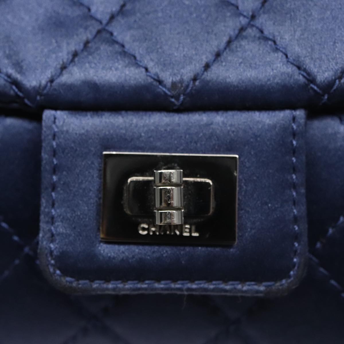 CHANEL Matelasse Chain Shoulder Bag Satin Navy CC Auth 103082