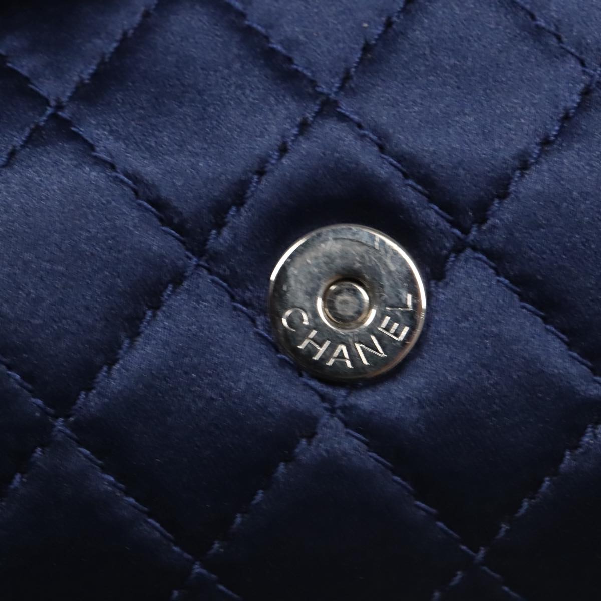 CHANEL Matelasse Chain Shoulder Bag Satin Navy CC Auth 103082