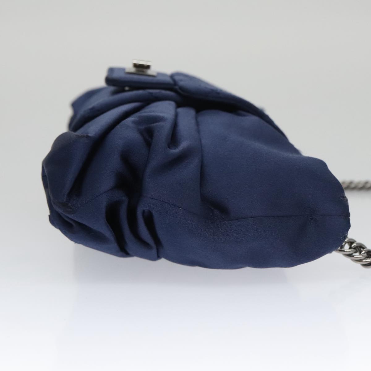 CHANEL Matelasse Chain Shoulder Bag Satin Navy CC Auth 103082