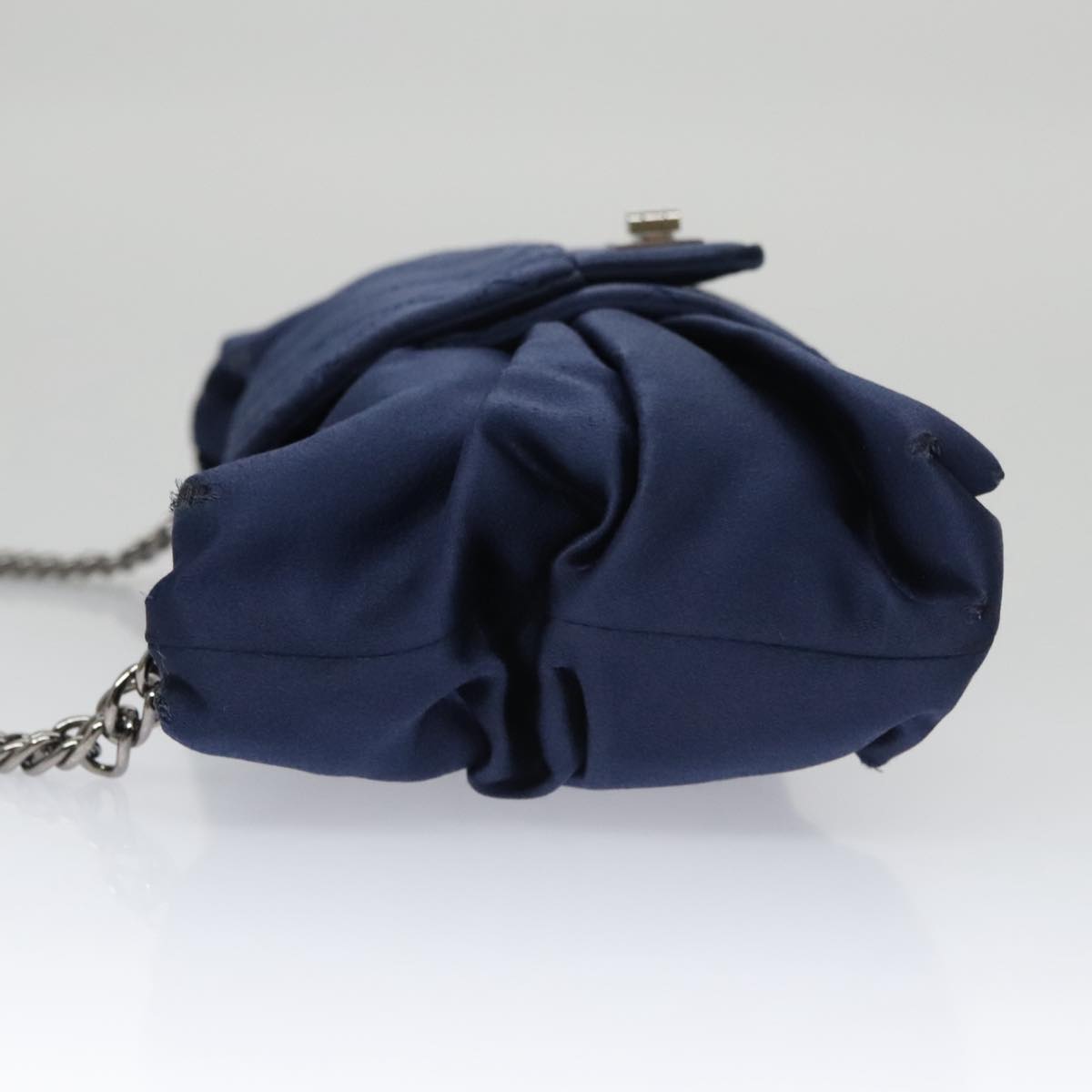 CHANEL Matelasse Chain Shoulder Bag Satin Navy CC Auth 103082