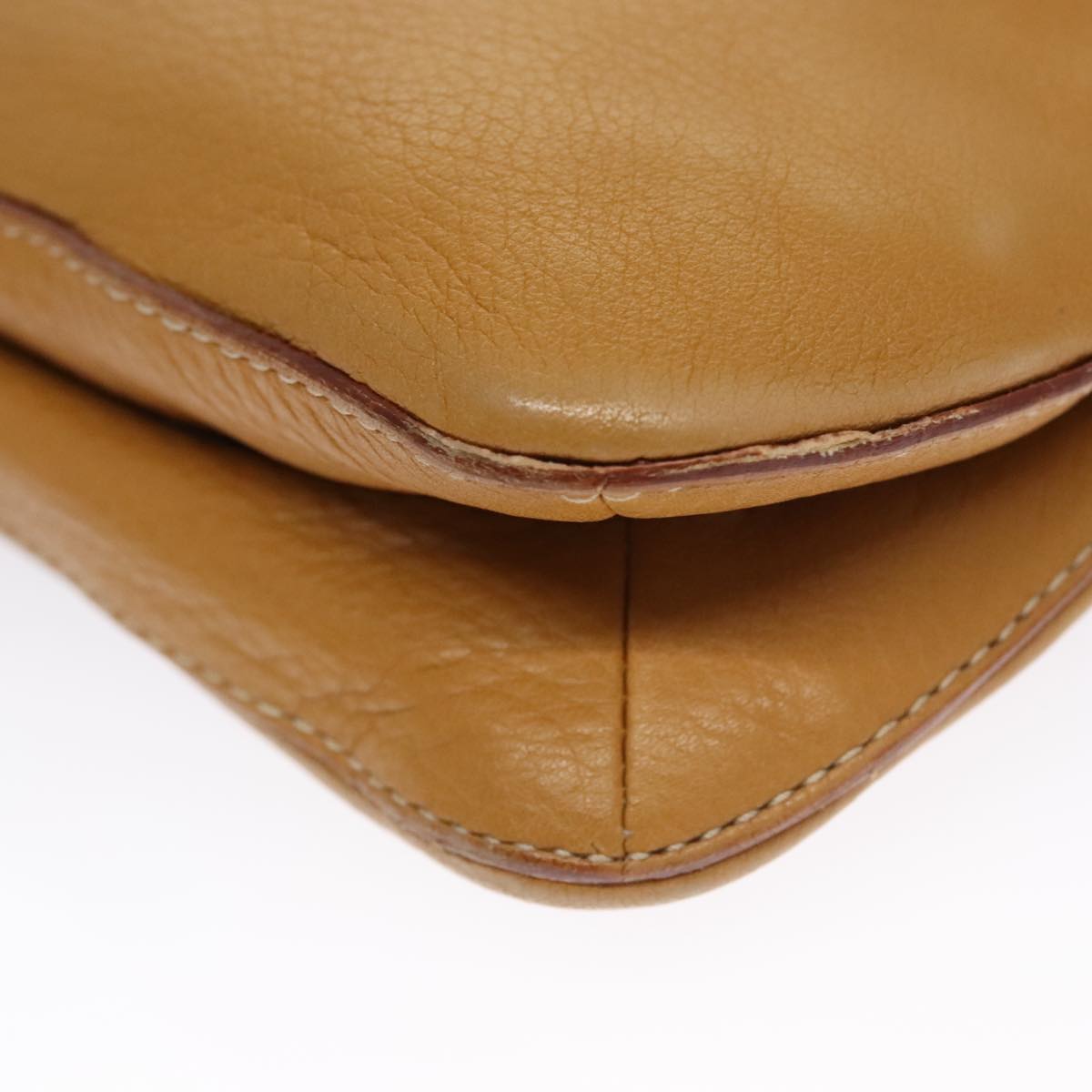PRADA Chain Shoulder Bag Leather Beige Silver Auth 103084V