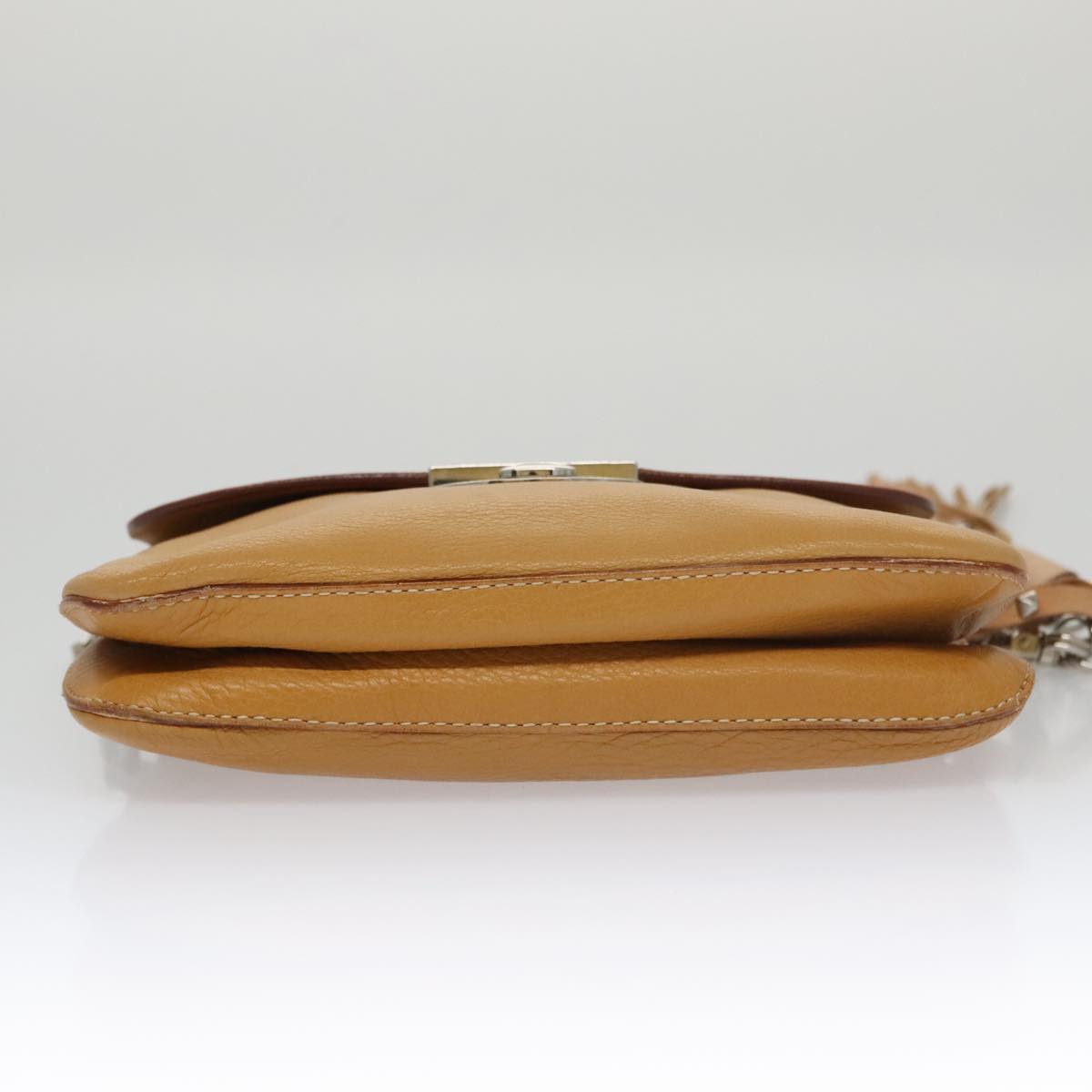 PRADA Chain Shoulder Bag Leather Beige Silver Auth 103084V