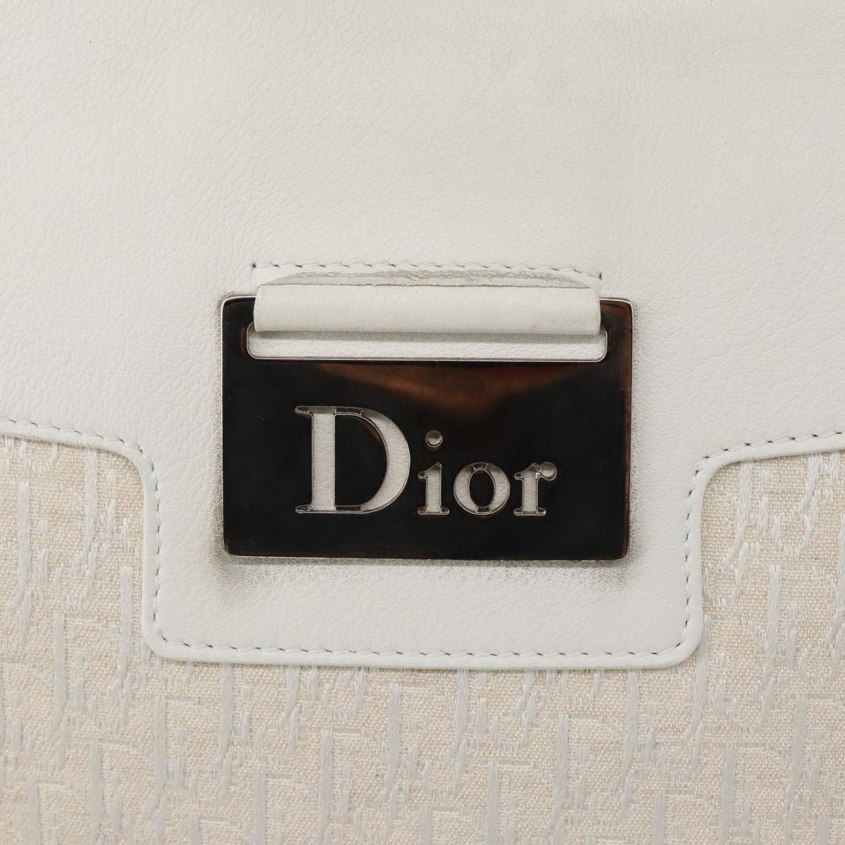 Christian Dior Trotter Canvas Shoulder Bag White Auth 103087V