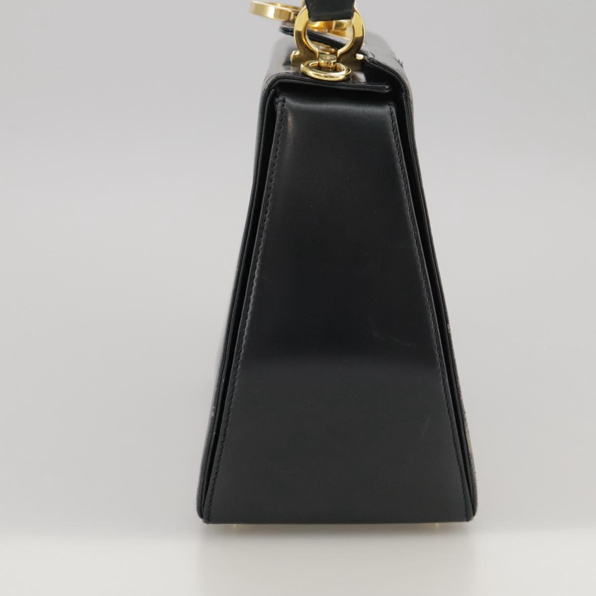 Salvatore Ferragamo Gancini Hand Bag Leather 2way Black Gold Auth 103208
